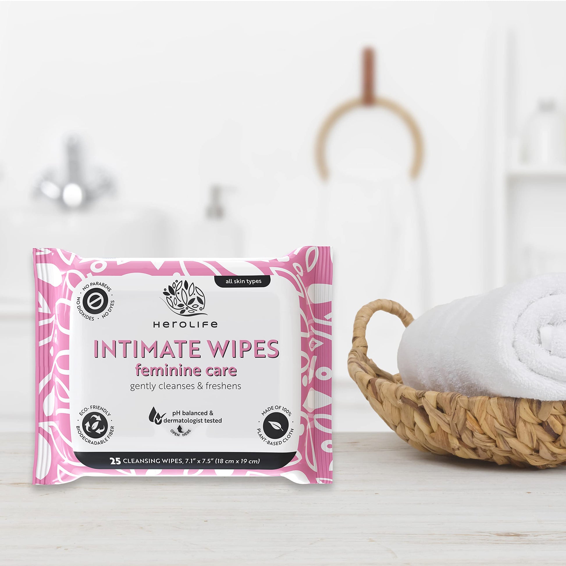 HEROLIFE Personal Wipes for Feminine Care, Single Use To Go, Plant-Based, 1 pack of 40 Single Herolife uk supplements