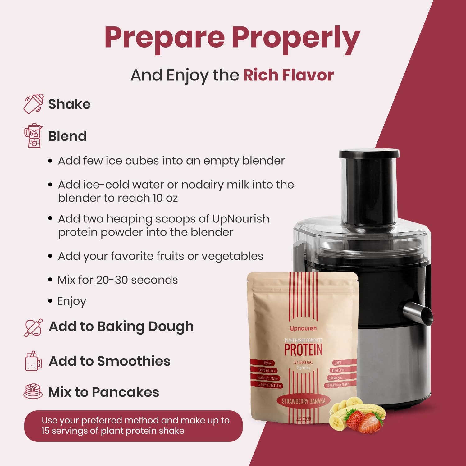 UpNourish Strawberry Banana Vegan Protein Powder 54 Superfoods Powder,1.5 Billion CFU Probiotics 21g Plant Based Protein,No Sugar No Dairy No GMO Dairy Free,Meal Replacement Shake Keto-Friendly Low-Carb Diet,15 Servings UpNourish uk supplements