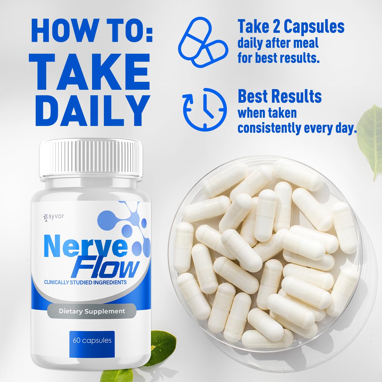 (3 Pack) Nerve Flow Capsules, Official Nerve Flow Pills Made with All Natural Ingredients, Maximum Strength NerveFlow Sciatic Support Supplement with Advanced Vitamins for Women & Men (180 Capsules) Syvor uk supplements