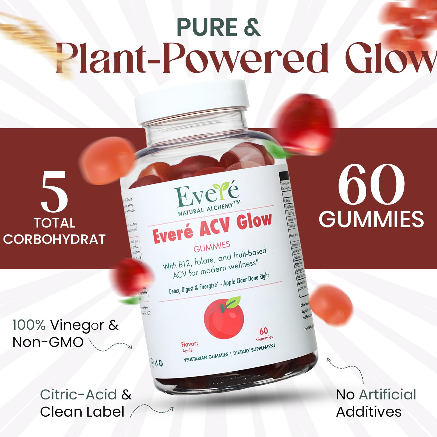 Everé ACV Glow Gummies – Apple Cider Vinegar with B12, B6, Iodine, Folate, Beetroot & Pomegranate – Daily Wellness Support for Energy & Balance The EverÉ Natural Alchemy uk supplements