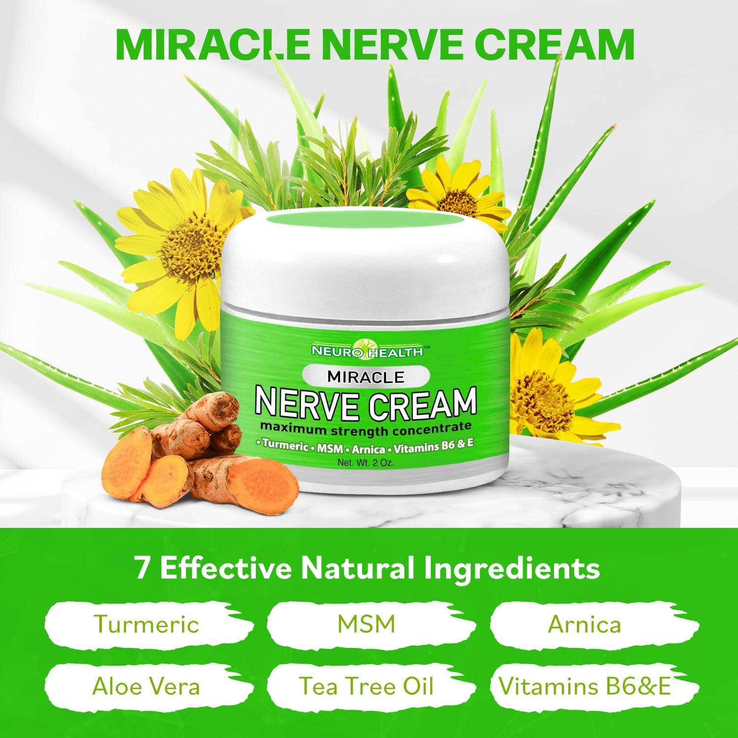 Neuro Health Miracle Nerve Cream - XL 4oz JAR - Maximum Strength - Turmeric and Arnica Blend for Neuropathy Discomfort Relief - Soothing Foot & Hand Formula with MSM, B6, E - Made in USA Neuro Health uk supplements