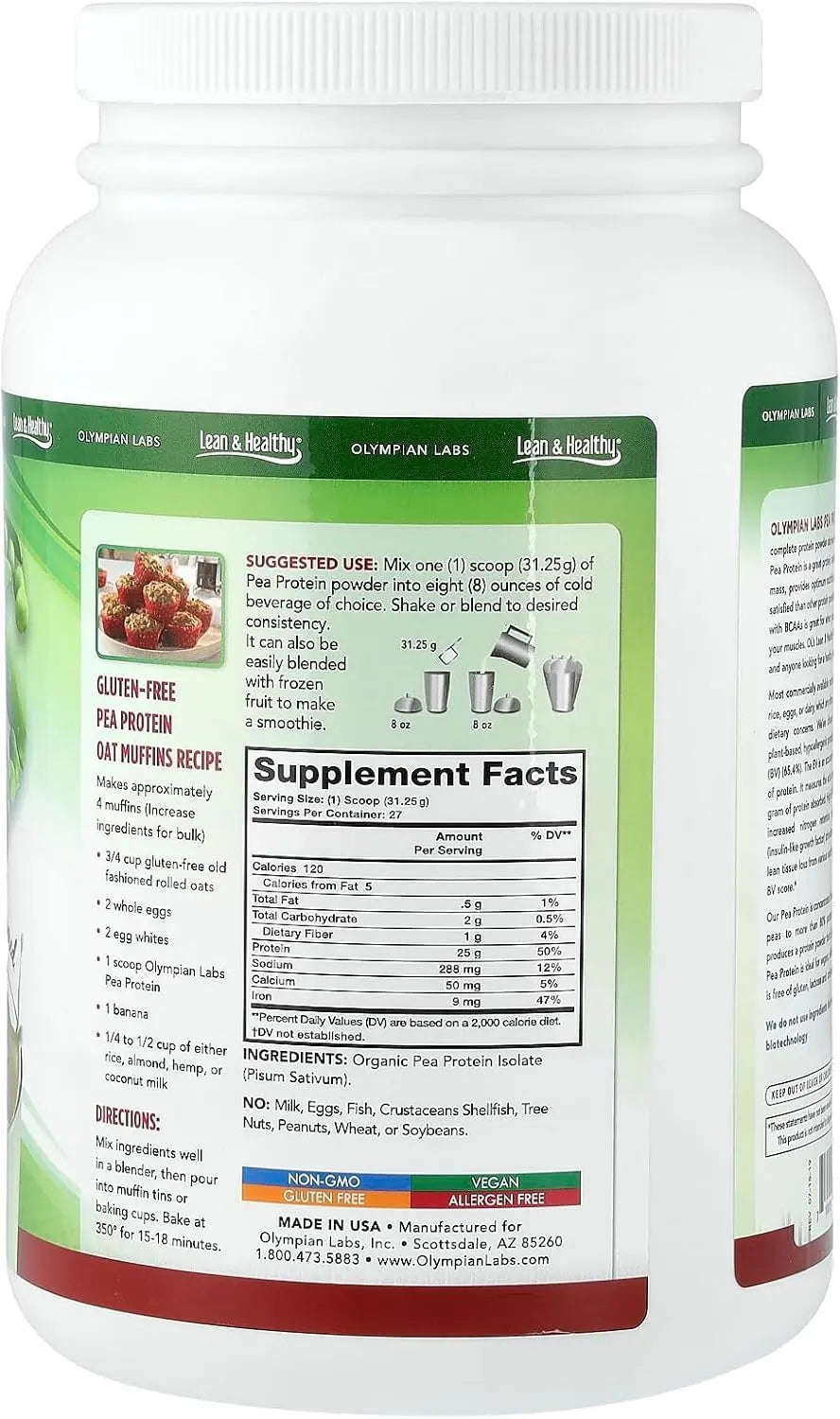 Olympian Labs Plant Based Pea Protein Powder, Unflavored - 25g of Protein, Vegan, Low Net Carbs, Gluten Free, Lactose Free, No Sugar Added, Soy Free Olympian Labs uk supplements