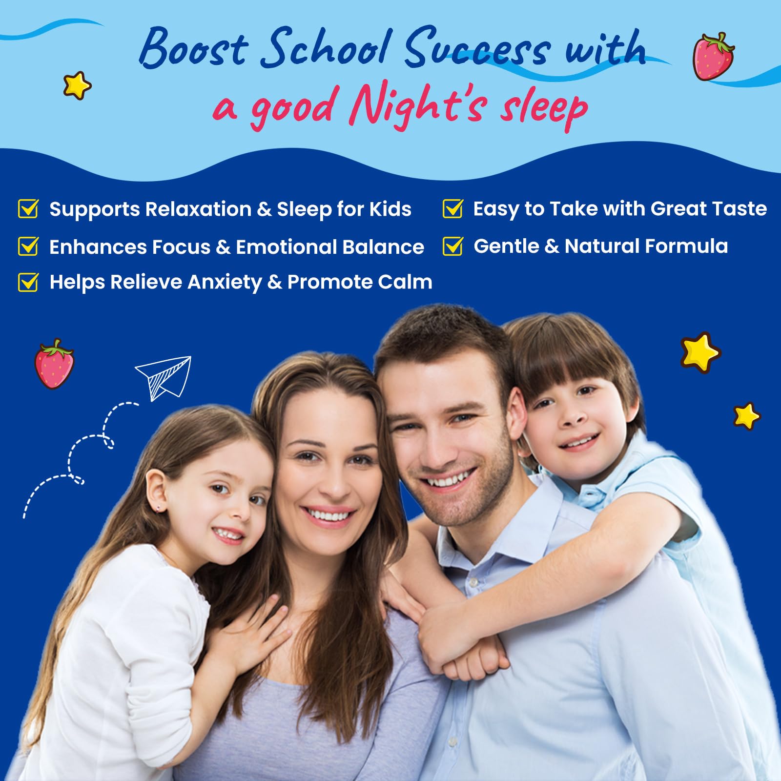Magnesium Glycinate Gummies for Kids - with L-Theanine, Omega-3, Vitamin B6, D3, Zinc - Kids Magnesium Gummies for Sleep, Relaxation, Calm & Focus - Sugar Free Strawberry 60ct Hovika uk supplements