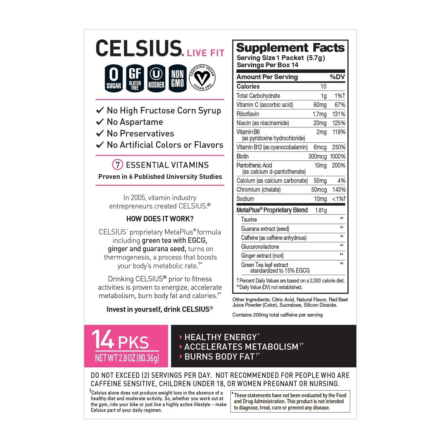 CELSIUS Dragonfruit Lime On-the-Go Powder Stick Packs, Zero Sugar 14 Count(Pack of 1) CELSIUS uk supplements