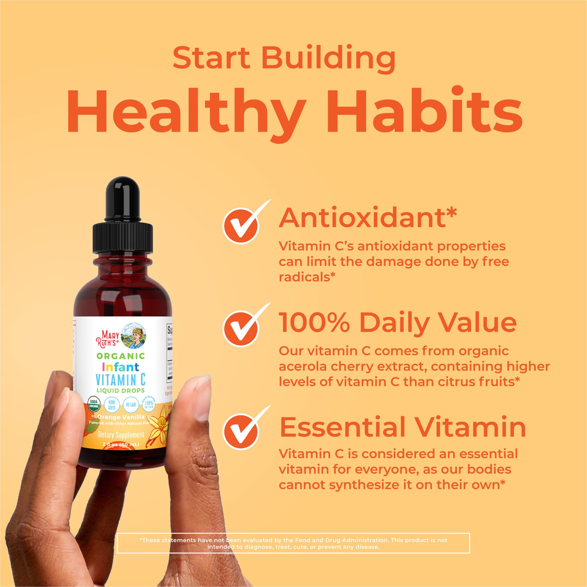 MaryRuth Organics Infant & Baby Vitamin C Supplement | USDA Organic Vitamin C Liquid Drops for Infants | Ages 6-12 Months | Immune Support | Overall Health | Vegan | Non-GMO | Gluten Free | 2 Fl Oz MARYRUTH'S uk supplements