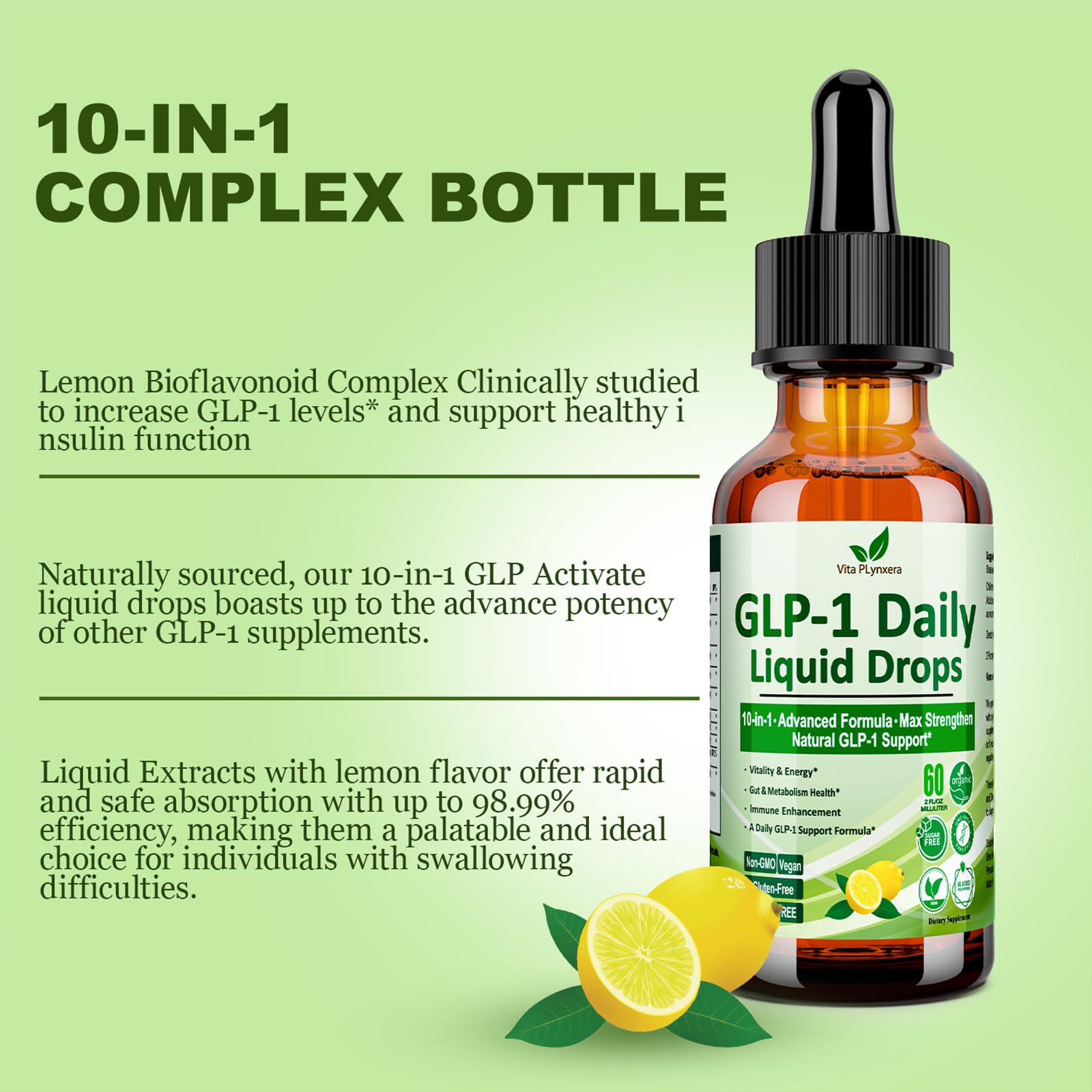 2 Pack Metabolic Support Liquid Drops, 10-in-1 Formula with Berberine, Ceylon Cinnamon, Prebiotic Fiber & Green Tea Extract | Digestive & Gut Health for Women & Men | Vegan, Non-GMO Vita PLynxera uk supplements