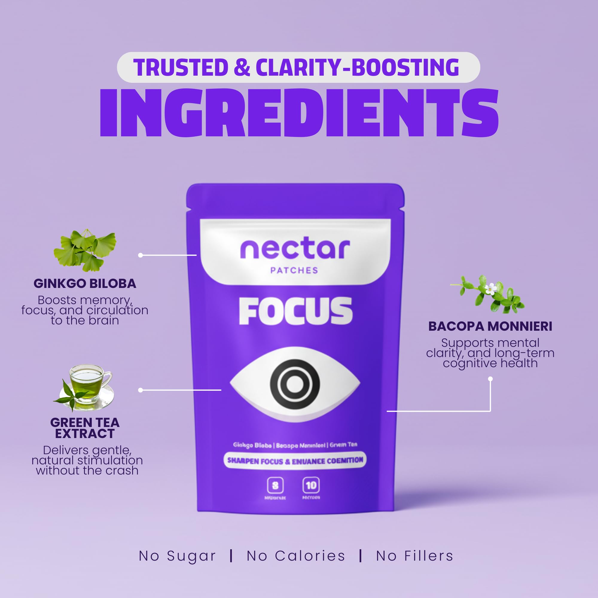 Nectar Focus Patches | Natural Cognitive Support with Ginkgo Biloba, Bacopa & Magnesium for Memory – Mental Clarity Neuro Patches for Work, Study – Clean Plant-Based Nootropic Alternative | 30 Count Nectar Patches uk supplements