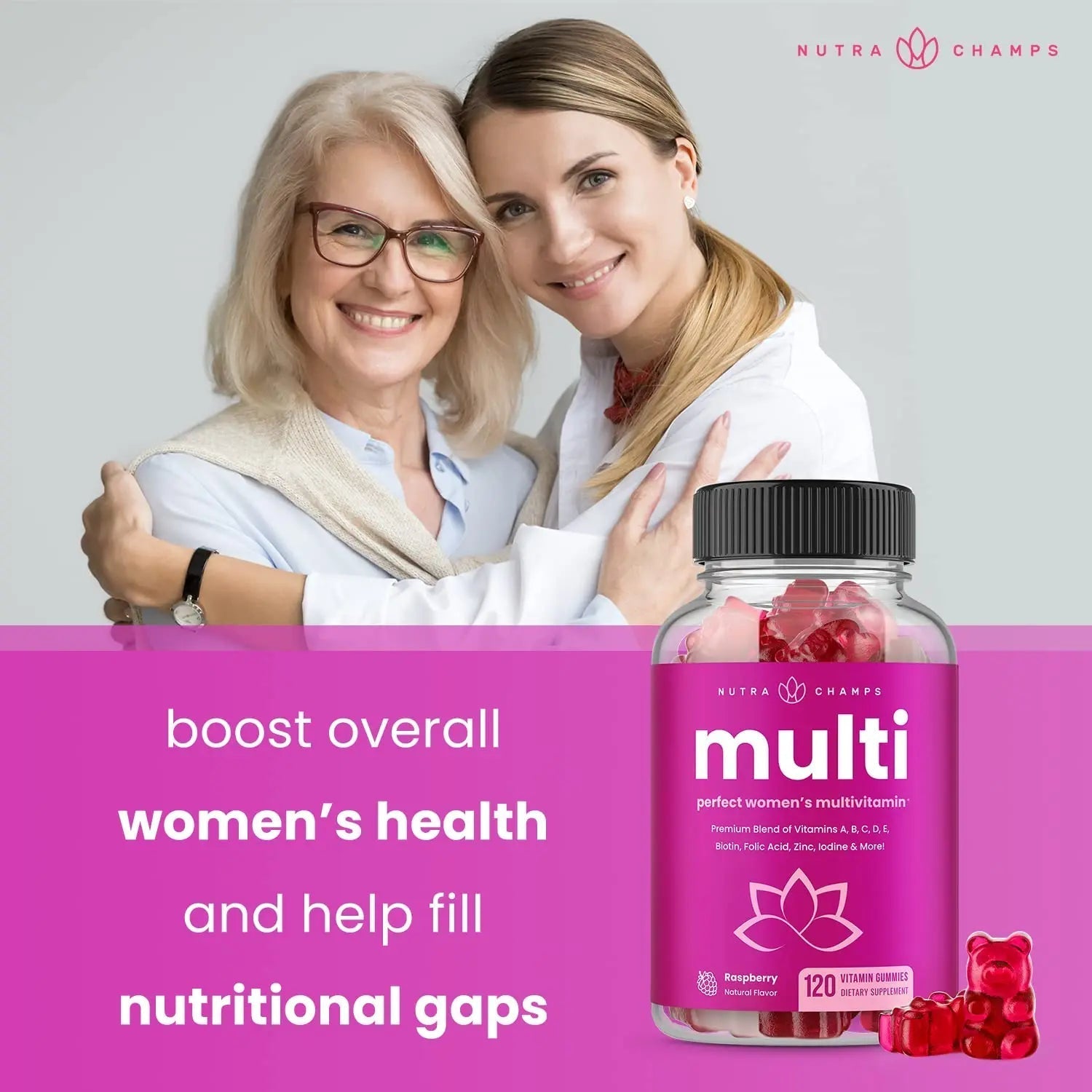 NutraChamps Multivitamin for Women, 240 Count, Vitamins A, B, C, D, E, Biotin, Folic Acid, Womens Gummy Multivitamins, Chewable Daily (Pack of 2) NutraChamps uk supplements