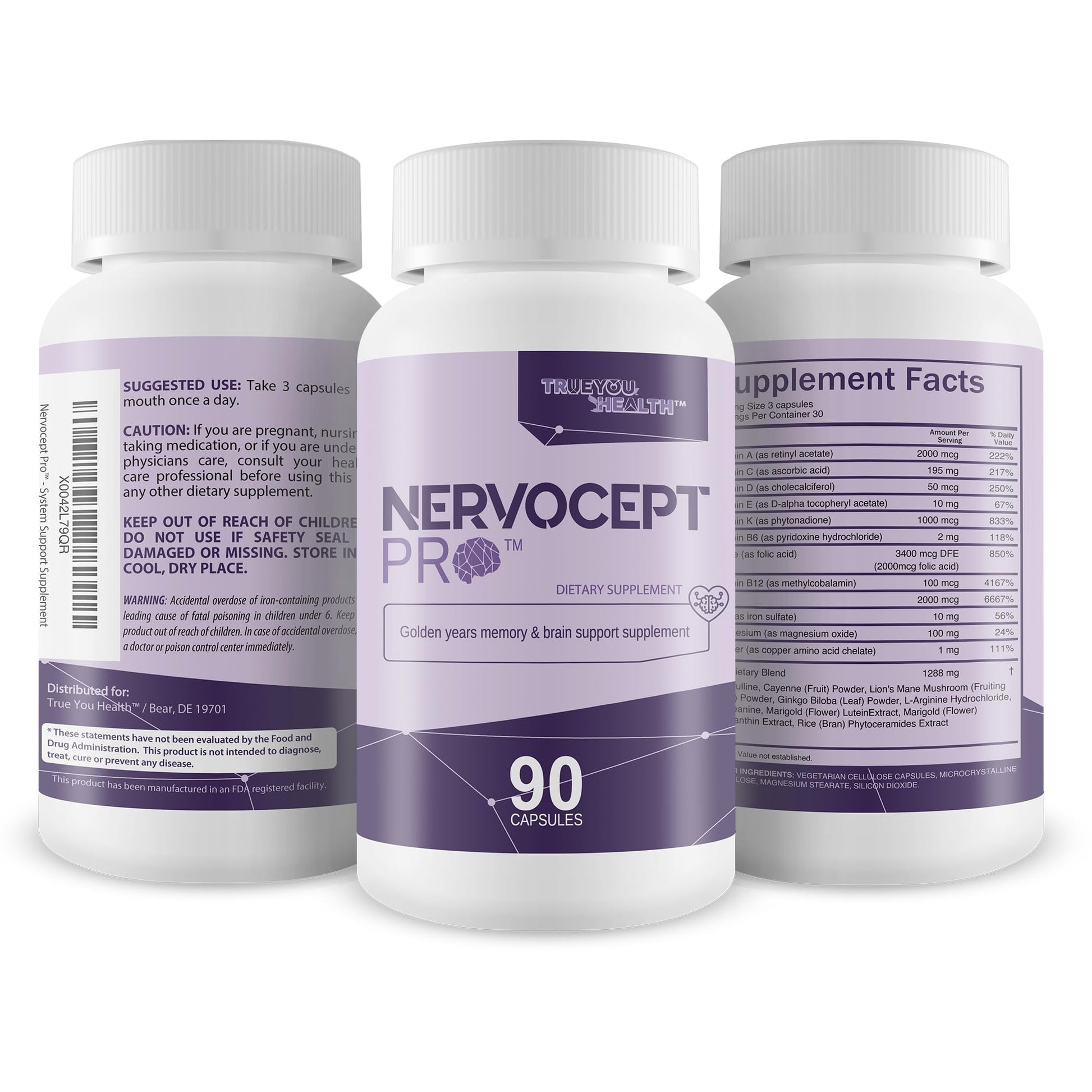 Nervocept Pro - Our Best Nerve Support Capsules - Lions Mane, Magnesium, Vitamin B For Nerve Repair - Vitamin D for Nerves - Lions Mane Memory & Nerve Support - Vitamin B12 Nerve Support True You Health uk supplements