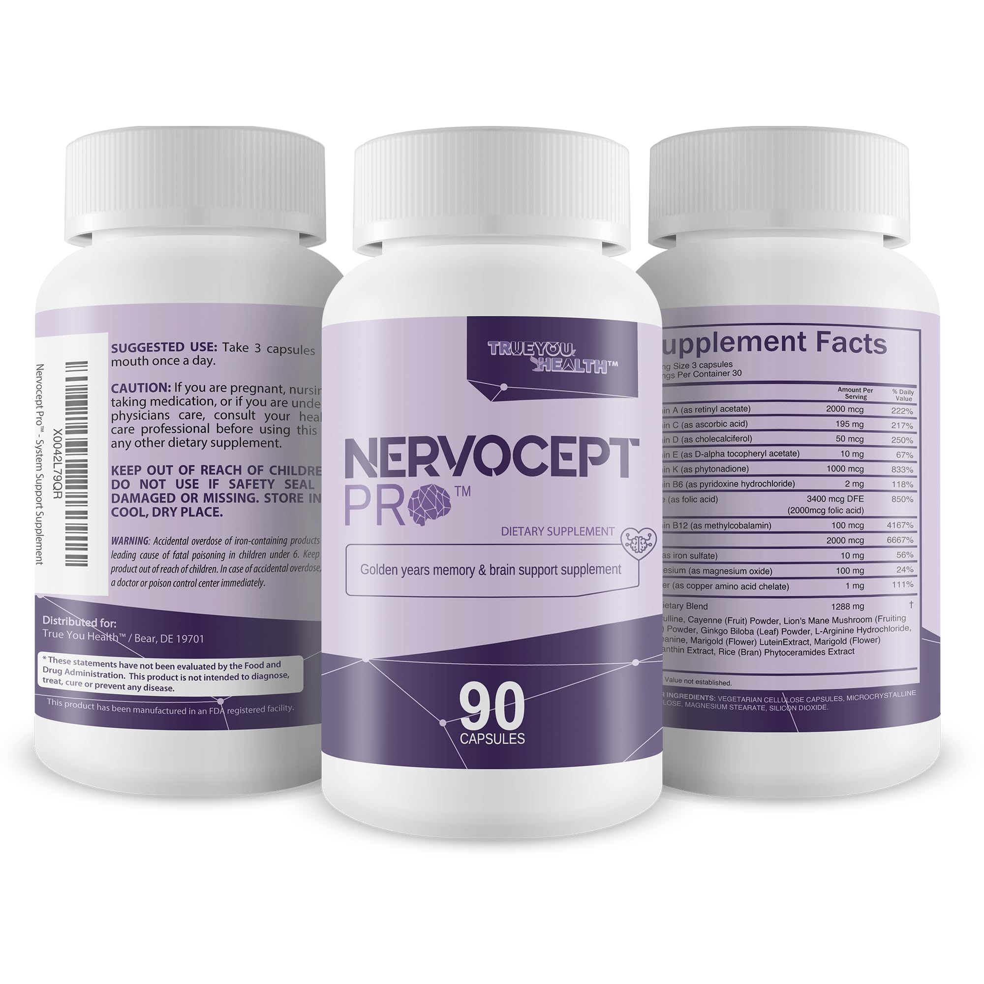Nervocept Pro - Our Best Nerve Support Capsules - Lions Mane, Magnesium, Vitamin B For Nerve Repair - Vitamin D for Nerves - Lions Mane Memory & Nerve Support - Vitamin B12 Nerve Support True You Health uk supplements