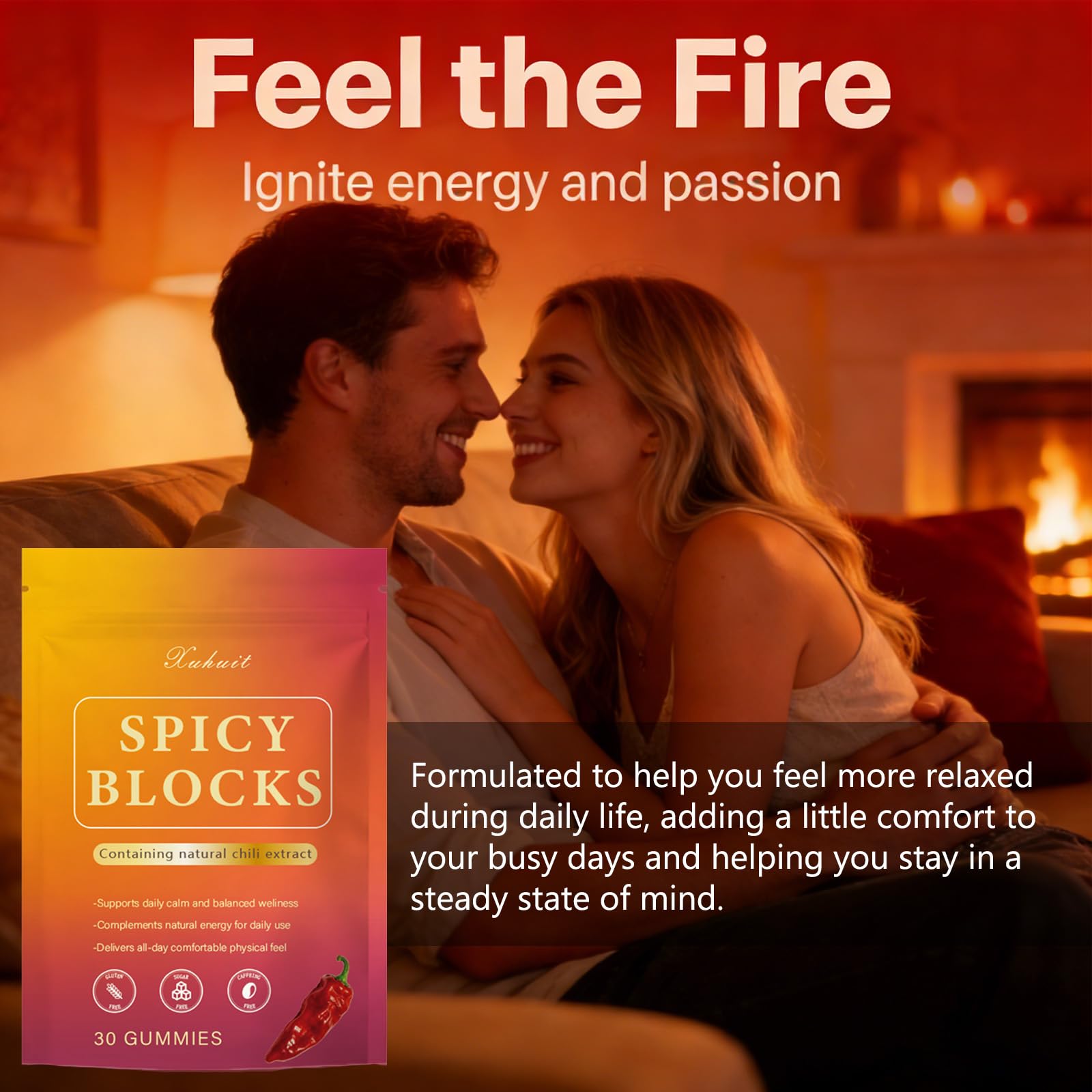 Spicy Blocks for Couples-with Chili Pepper , Maca Root & Epimedium Extract | Supports Emotional Warmth & Daily Comfort | Peach Flavor, Mild Spicy Kick, Vegan-Friendly, No Artificial Additives (1) PBZPBZ uk supplements