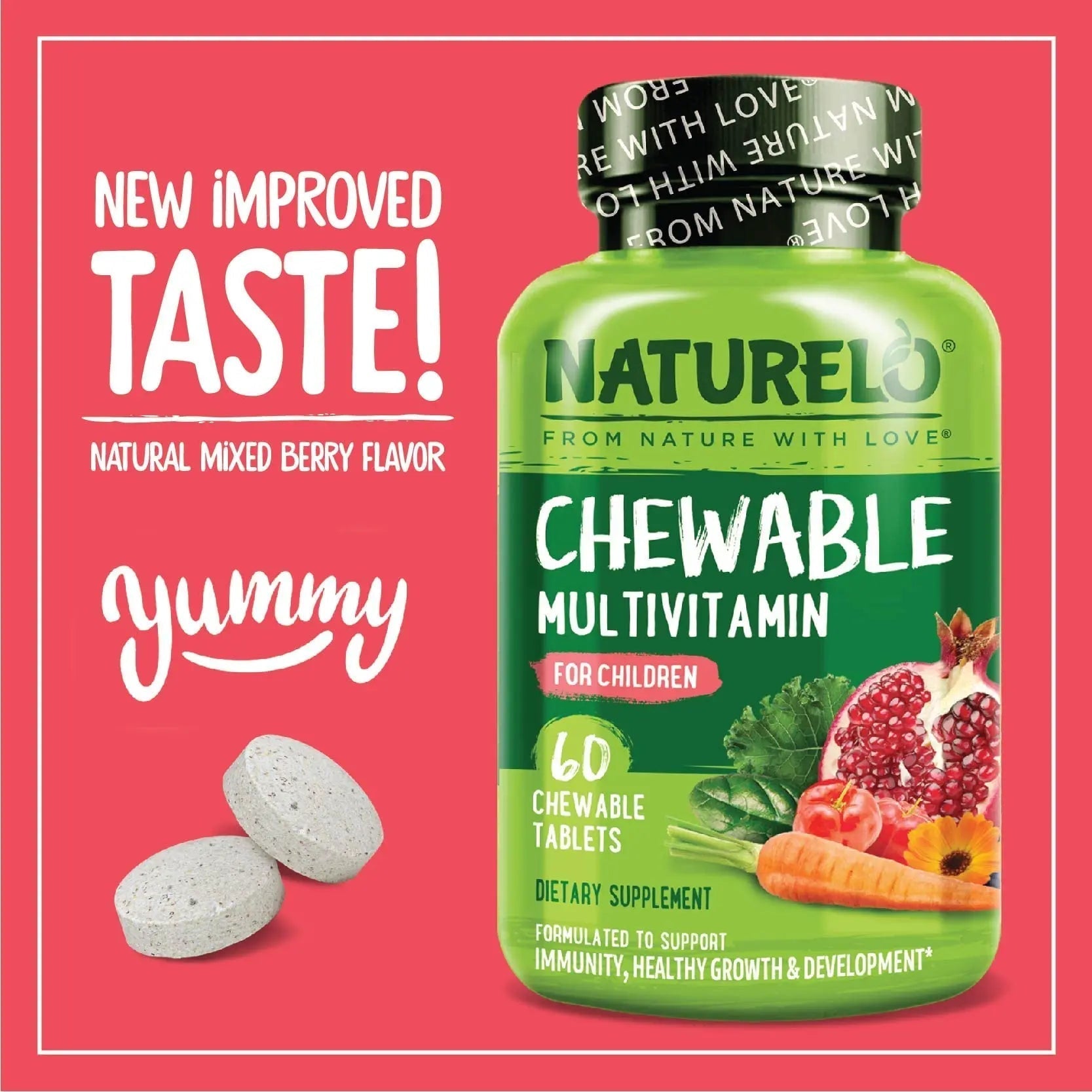 NATURELO Chewable Vitamin for Kids Multivitamin with Whole Food Organic Fruit Blend - 60 Tablets for Children NATURELO uk supplements