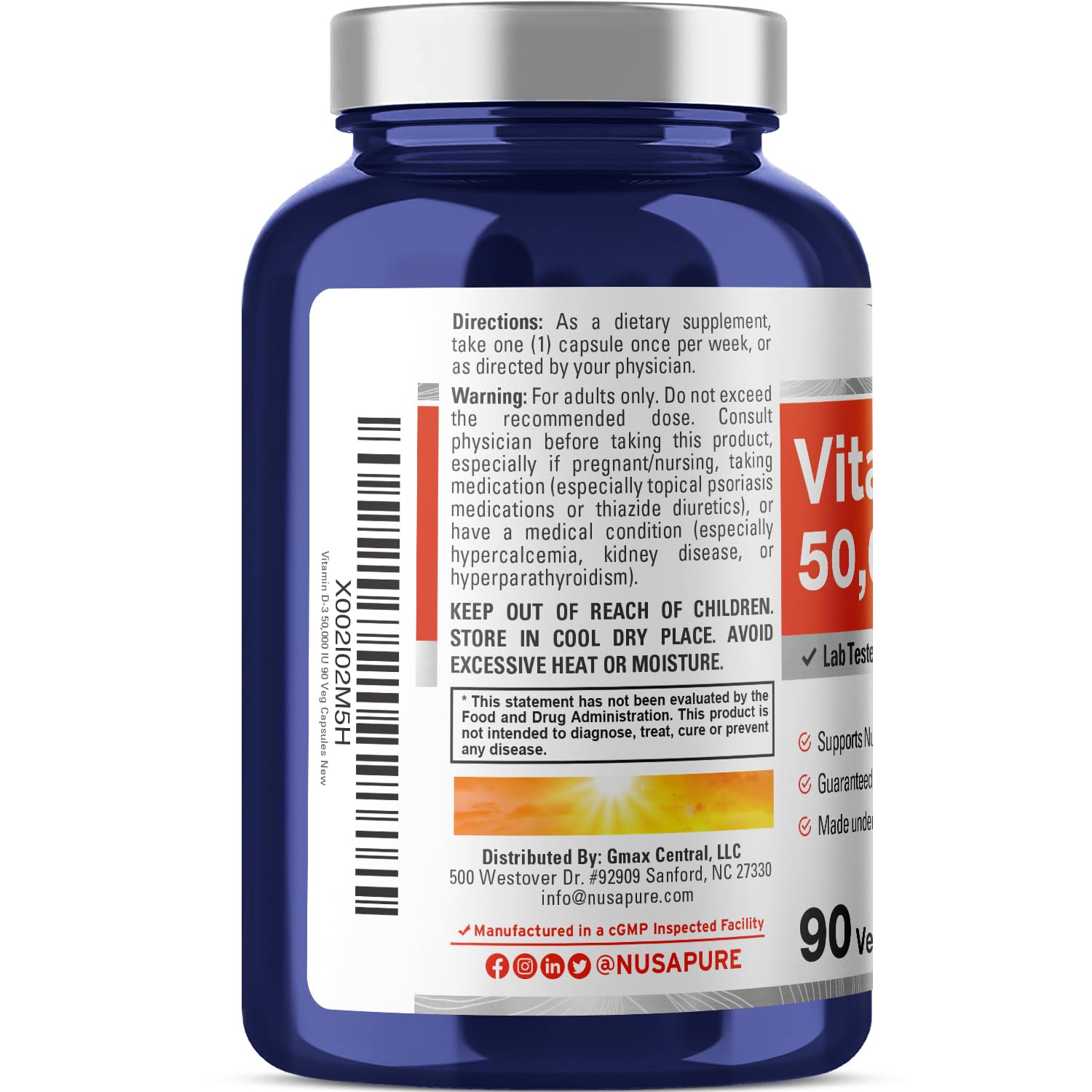 NusaPure Vitamin D3 50,000 IU 90 Veggie Capsules (Non-GMO & Vegan) NusaPure uk supplements
