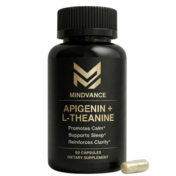 Mindvance Apigenin 100mg with L-Theanine 200mg Supplement Capsules for Sleep Support, Relaxation, Clarity & Calm | Melatonin Free | 60 Vegan Capsules Mindvance uk supplements