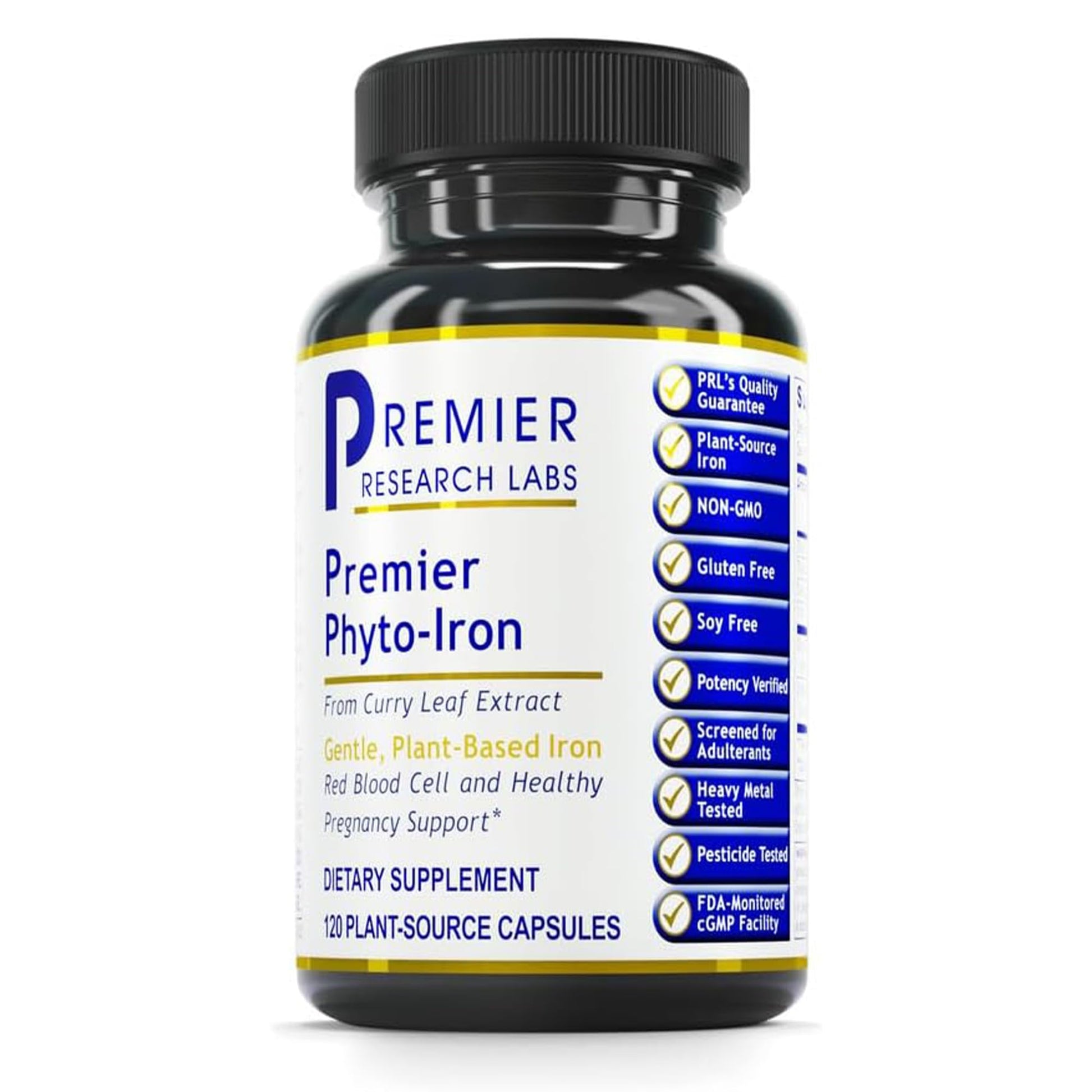 Premier Research Labs Phyto-Iron - Plant Based Iron for Men & Women for Blood Support, Curry Leaves Supplement, Iron Supplements, Non-Heme Iron, 18mg Iron Per Serving - 120 Vegetarian Capsules Premier Research Labs uk supplements