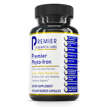 Premier Research Labs Phyto-Iron - Plant Based Iron for Men & Women for Blood Support, Curry Leaves Supplement, Iron Supplements, Non-Heme Iron, 18mg Iron Per Serving - 120 Vegetarian Capsules Premier Research Labs uk supplements