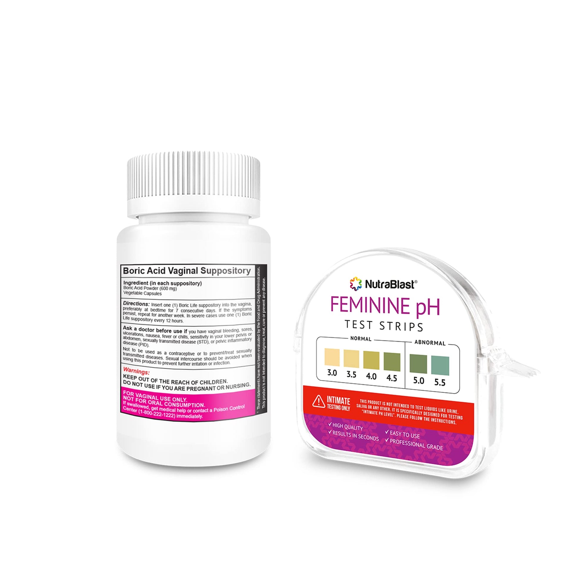 NutraBlast Boric Acid Vaginal Suppositories 600mg (30 Count) w/Feminine pH Test Strips 3.0-5.5 NutraBlast uk supplements