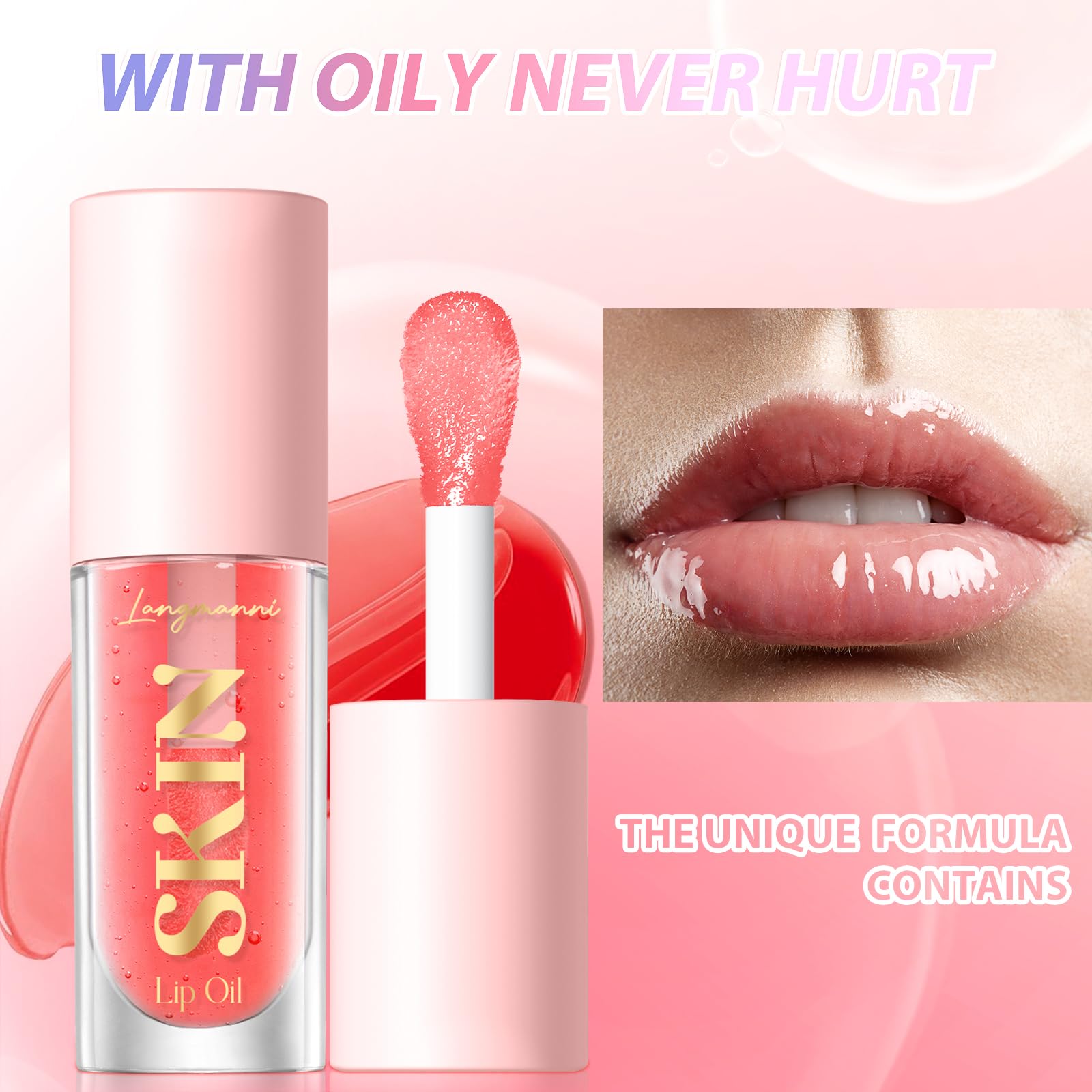 LANGMANNI Moisturizing Lip Oil,No-Sticky Lip Gloss Lip Balm Lip Care,Fruit Flavoured Lip Oil For Dry Lip's Moisturizing Hydrating And Nourishing ((Strawberry)) LANGMANNI uk supplements