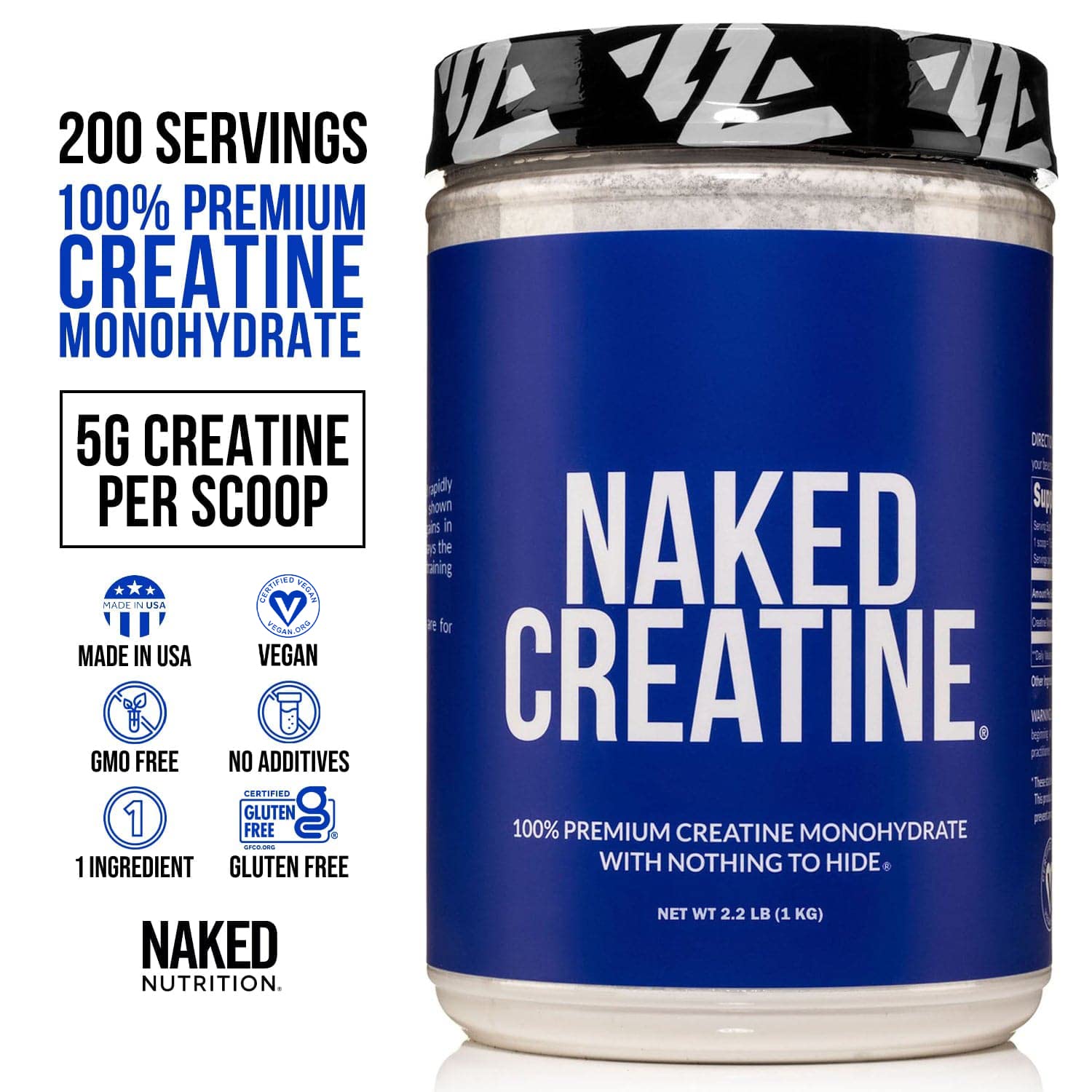 Pure Creatine Monohydrate – 200 Servings - 1,000 Grams, 2.2lb Bulk, Vegan, Non-GMO Naked Nutrition uk supplements