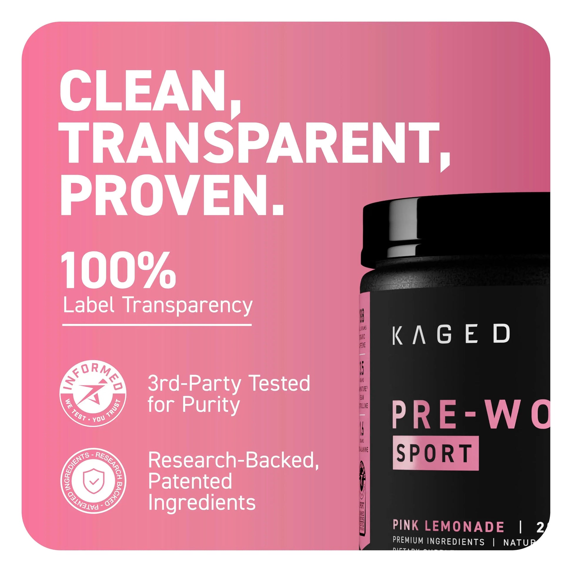 Kaged Sport Pre Workout Powder for Men & Women, Pink Lemonade, Sport Certified, 188mg Caffeine, Nitric Oxide, Beta Alanine, 20 Servings Kaged uk supplements
