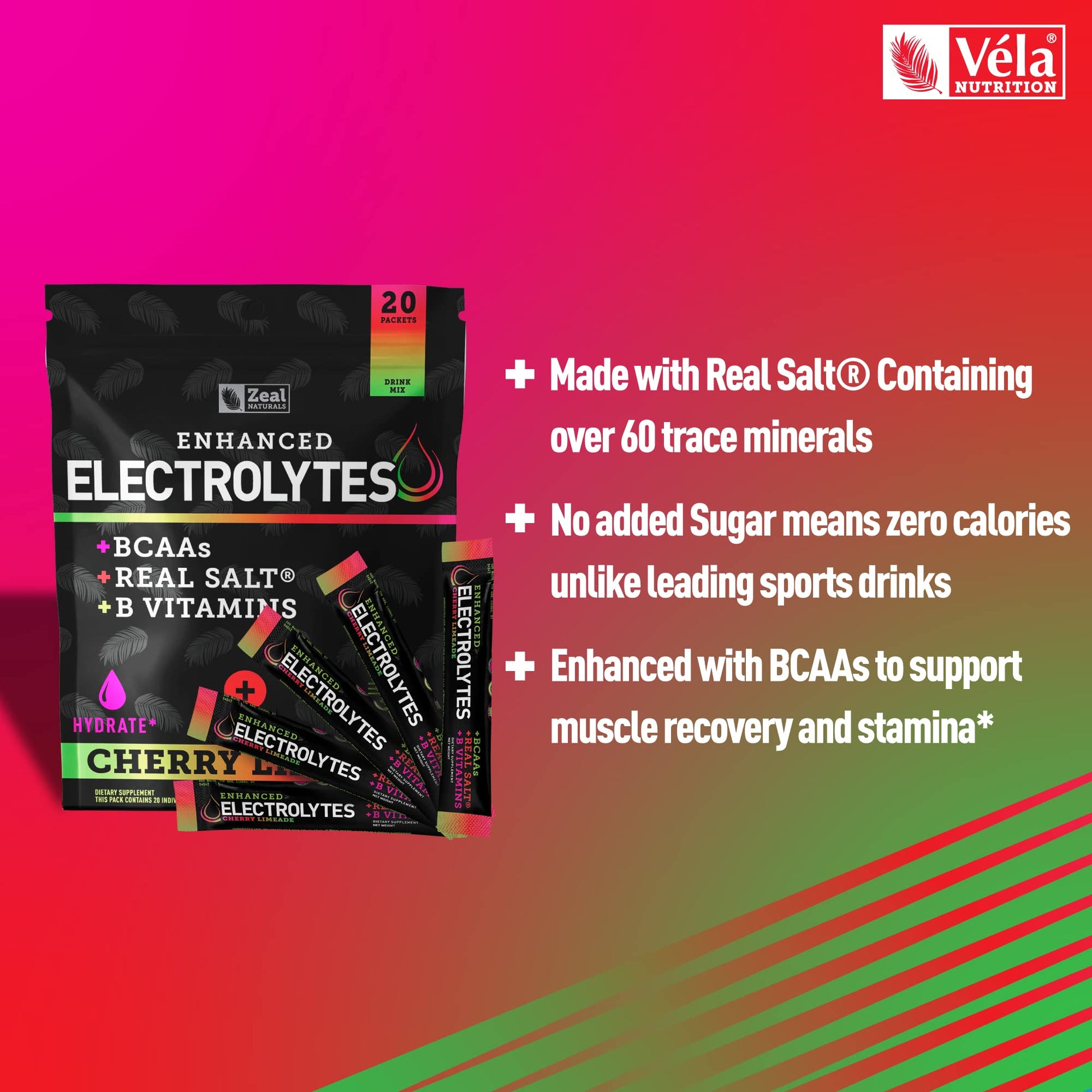 Enhanced Powder Stick Packs (Cherry Limeade- 20 Packets) Sugar Free + BCAA B Zeal Naturals uk supplements