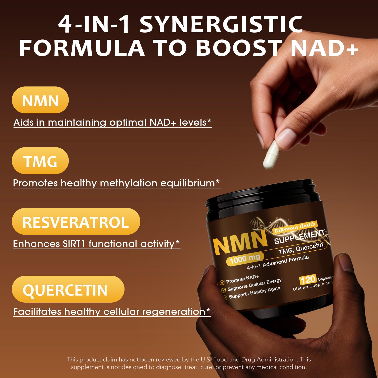 NMN Supplement 1000mg - NMN Supplement 1000mg Pure Organic, NMNH Alternative, Resveratrol Supplement, NAD+ Supplement, TMG & Quercetin for Cellular Support 120 Capsules RiRywony Health uk supplements