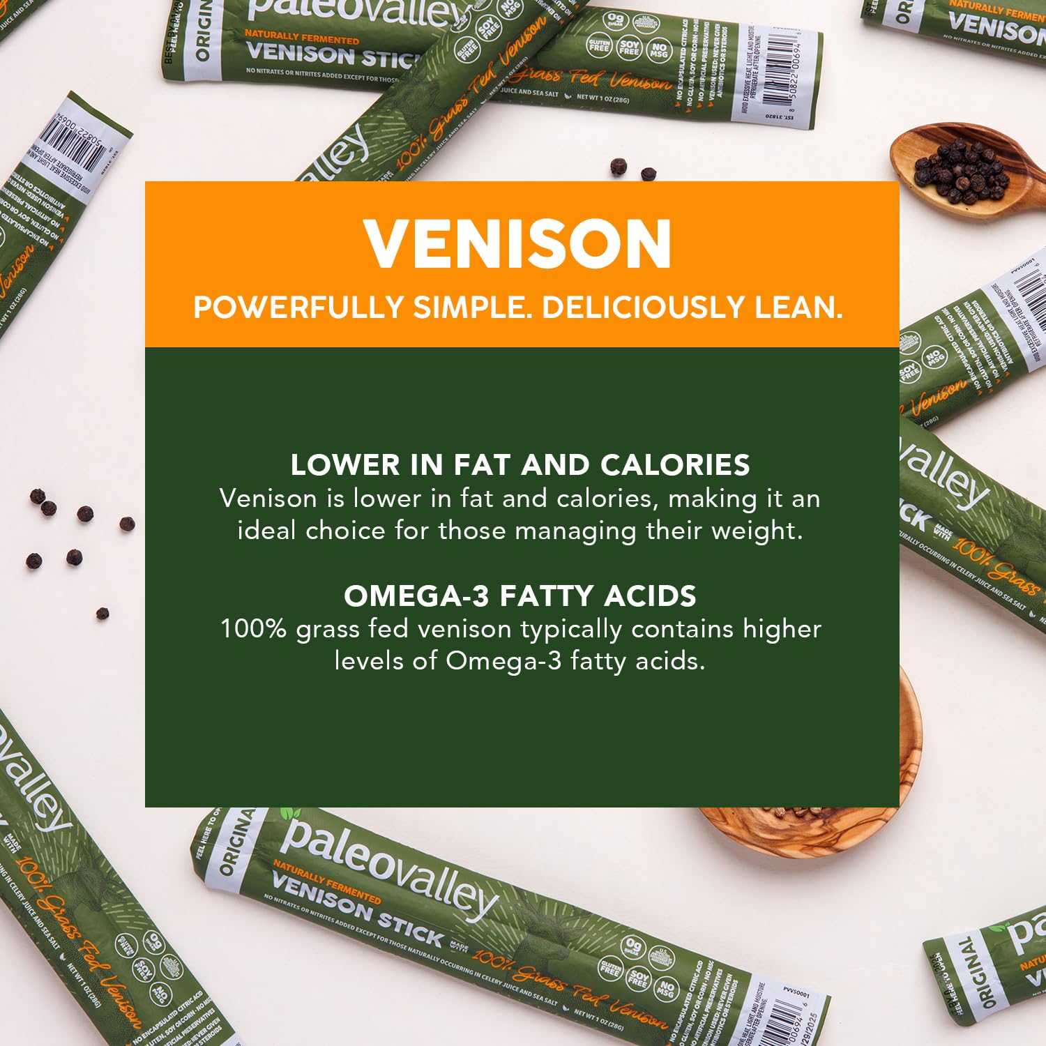 Paleovalley 100% Grass Fed Venison Sticks – 10 Pack – Keto-Friendly, High Protein, Low-Calorie Snack – Omega-3 Rich, Gluten-Free, Nitrate-Free, Naturally Flavored – Healthy On-the-Go Meat Snack Paleovalley uk supplements