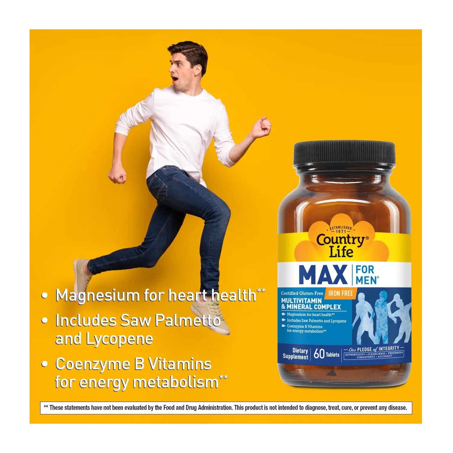 Country Life Max for Men, Multivitamin & Mineral complex, Iron-Free, Vegetarian Tablets, 60 Count, Certified Gluten Free, Certified Vegetarian Country Life uk supplements