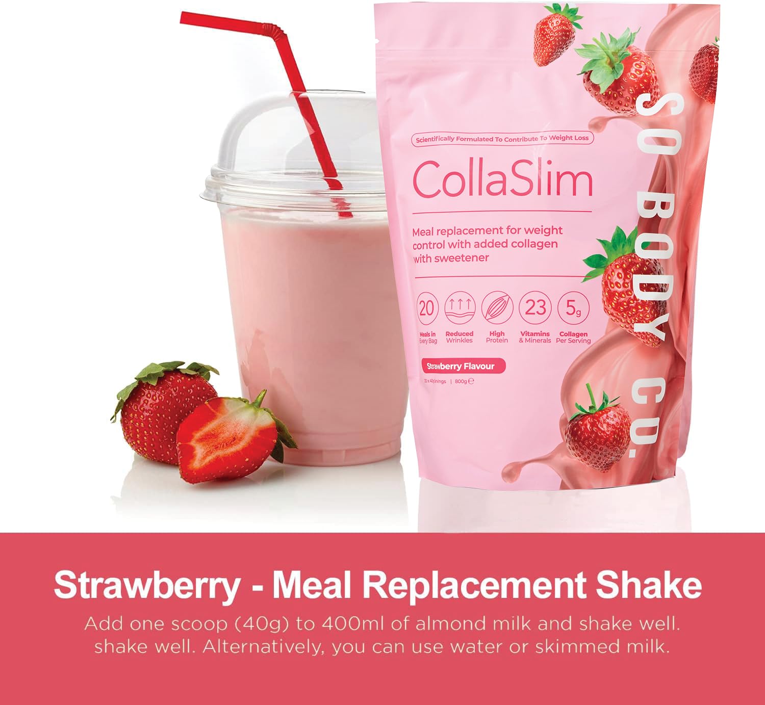 CollaSlim, Meal Replacement Shake with Added Collagen, Vitamins and Minerals, 800g So Body Co uk supplements