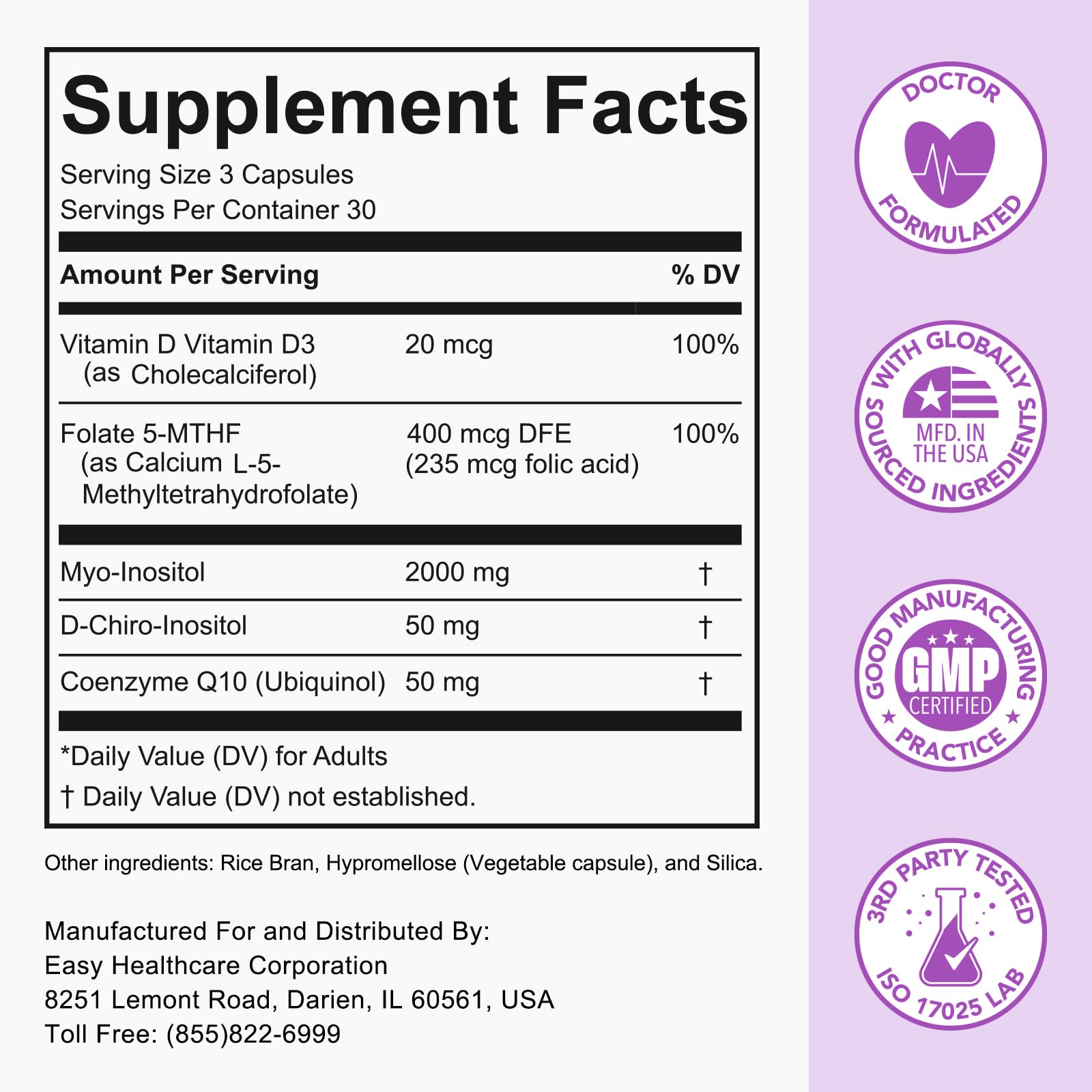 Premom Inositol Plus - 2000mg Myo-Inositol & 50mg D-Chiro Inositol, CoQ10, Folate & Vitamin D3-40:1 Ratio - Supports Hormonal Balance, Ovarian & Reproductive Health - 30 Day Supply Premom uk supplements