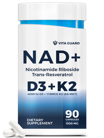 Anti-Aging Energy NAD Supplement – NMN Alternative with Nicotinamide Riboside 1000mg, Trans-Resveratrol 300mg, Vitamin D3 4000 IU and K2 110 mcg MK7 – Vegetarian 60 Capsules, 1300mg Vita Guard uk supplements