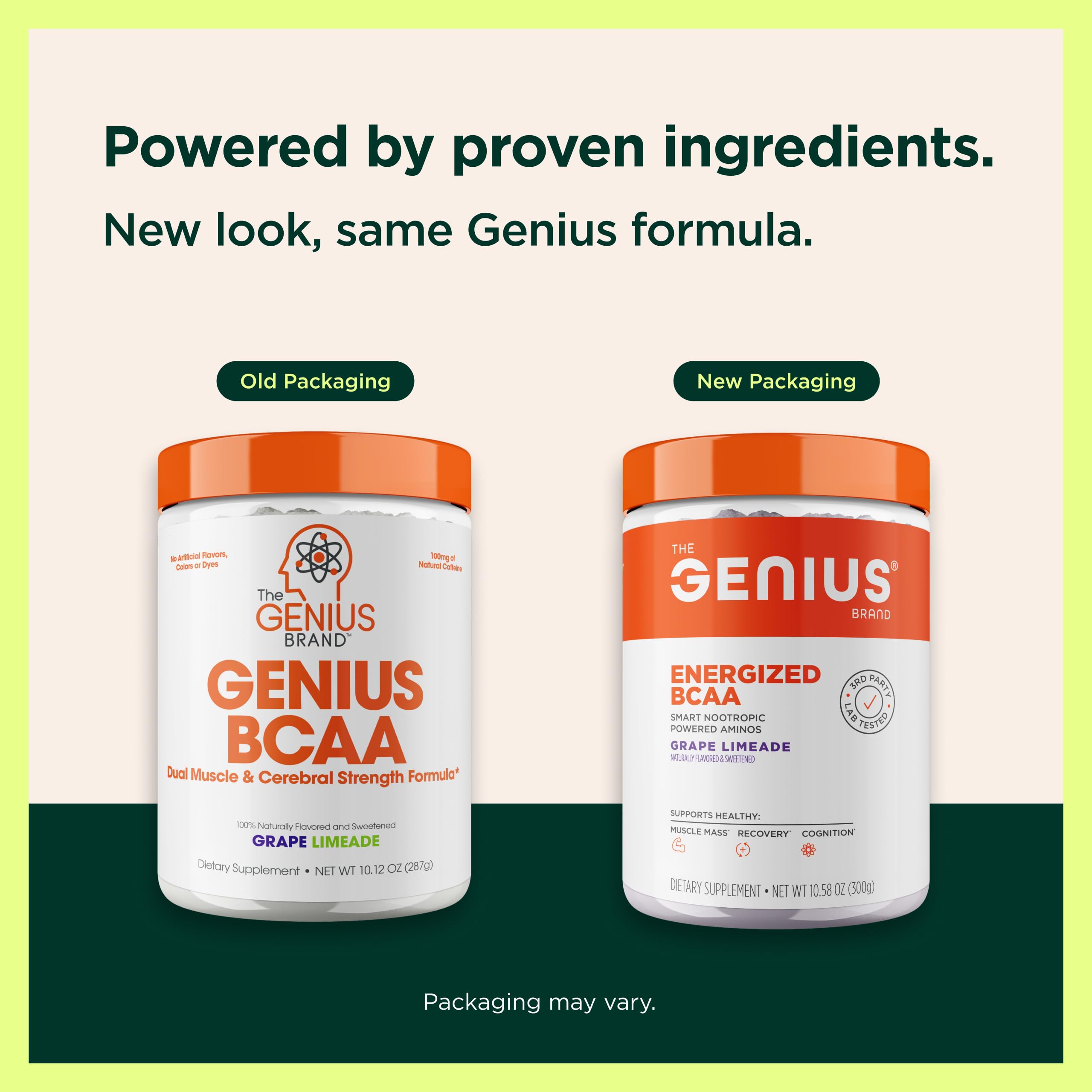 Genius BCAA Powder - 5g Vegan BCAAs L-Glutamine, Cognizin & Rhodiola Muscle Recovery Energy Support 100mg Caffeine Pre, Intra, Post-Workout Nootropic Supplement for Focus & Performance - Grape Limeade The Genius Brand uk supplements