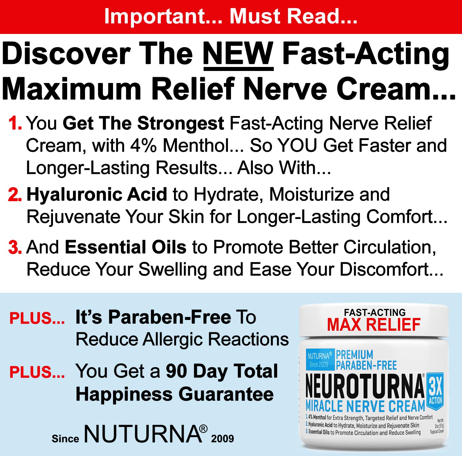 Neuropathy Nerve Relief Cream - Premium Nerve Cream 3X Action for Targeted Relief and Soothing Nerve Comfort - Maximum Strength with 4% Menthol Arnica MSM for Feet Hands Legs Toes & Back - Large 4 Oz Nuturna uk supplements