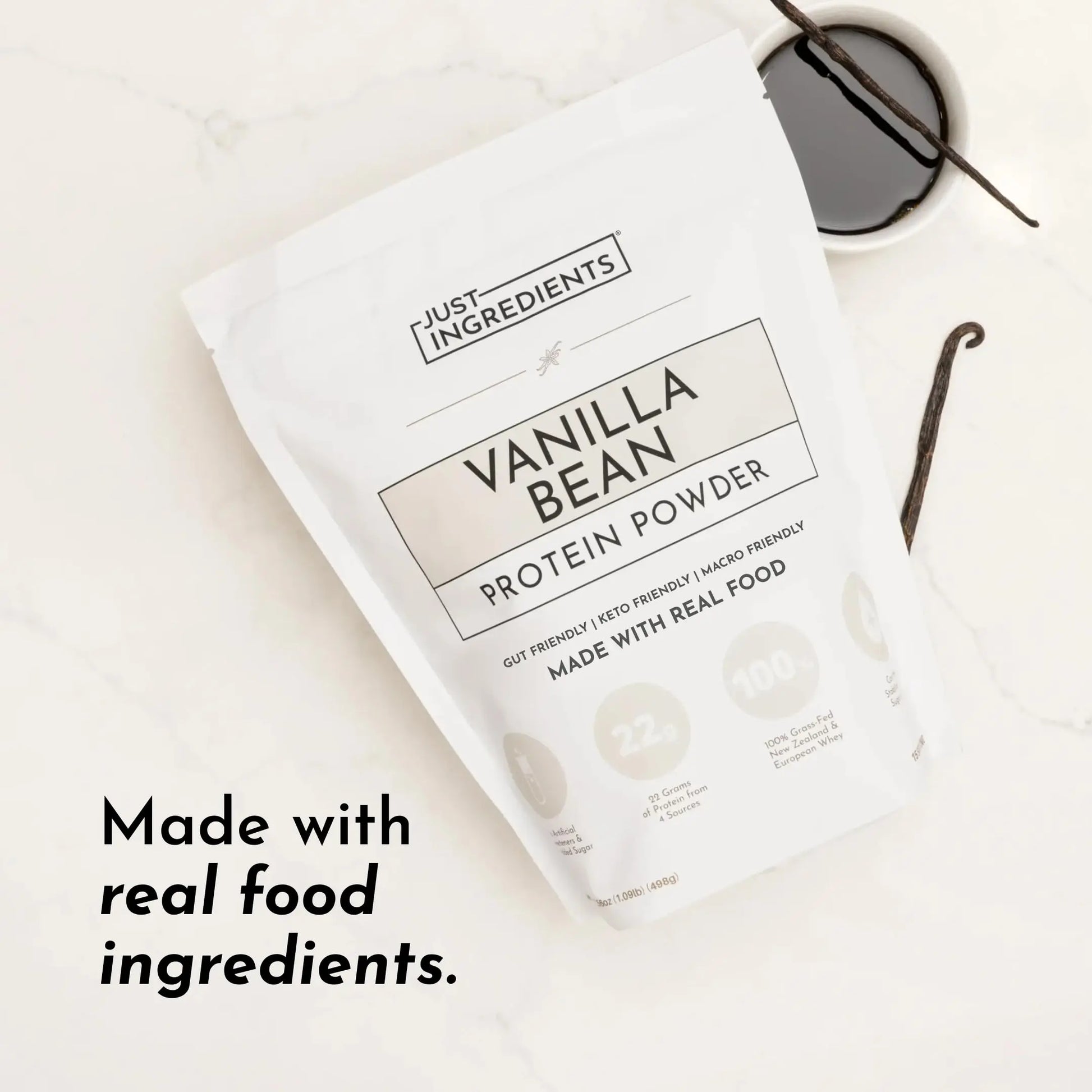 JUST INGREDIENTS Vanilla Protein Powder - Grass-Fed Whey Blend, Organic, Gluten Free, Dairy Free, Soy Free - 15 Servings, 22g Protein JUST INGREDIENTS uk supplements