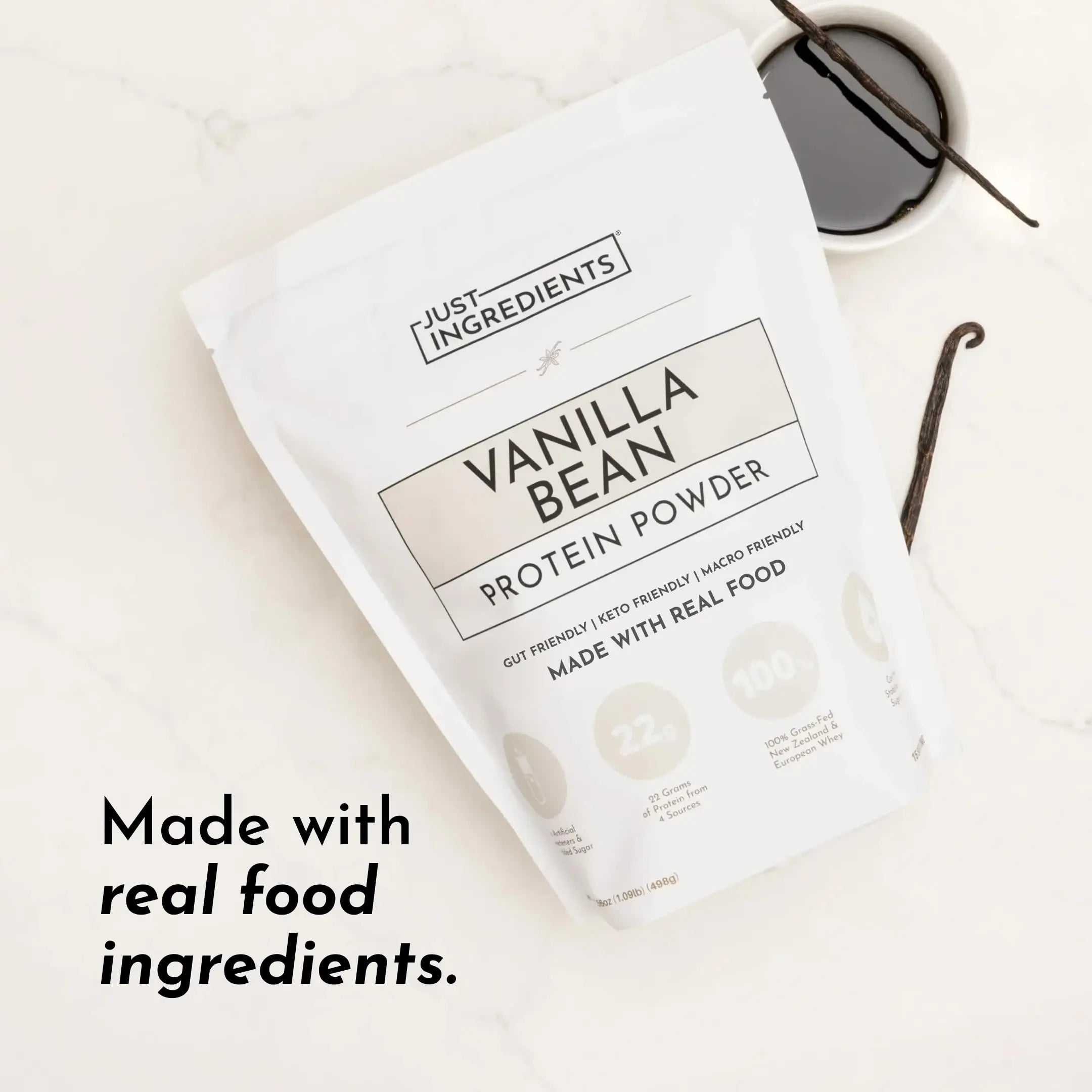 JUST INGREDIENTS Vanilla Protein Powder - Grass-Fed Whey Blend, Organic, Gluten Free, Dairy Free, Soy Free - 15 Servings, 22g Protein JUST INGREDIENTS uk supplements