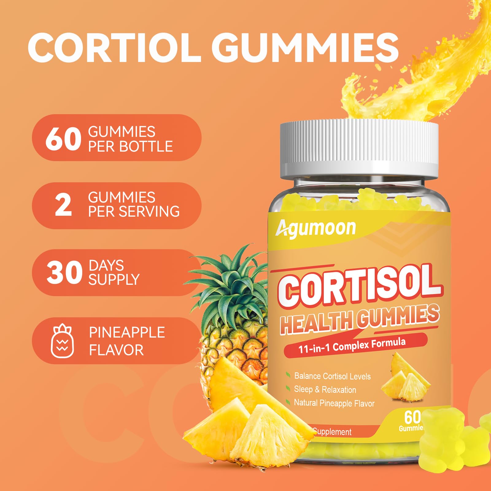 Agumoon Cortisol Gummies for Women, Cortisol Supplements with Ashwagandha, Magnesium, L-theanine, for Relaxation and Mood Support - 120 Gummies Agumoon uk supplements
