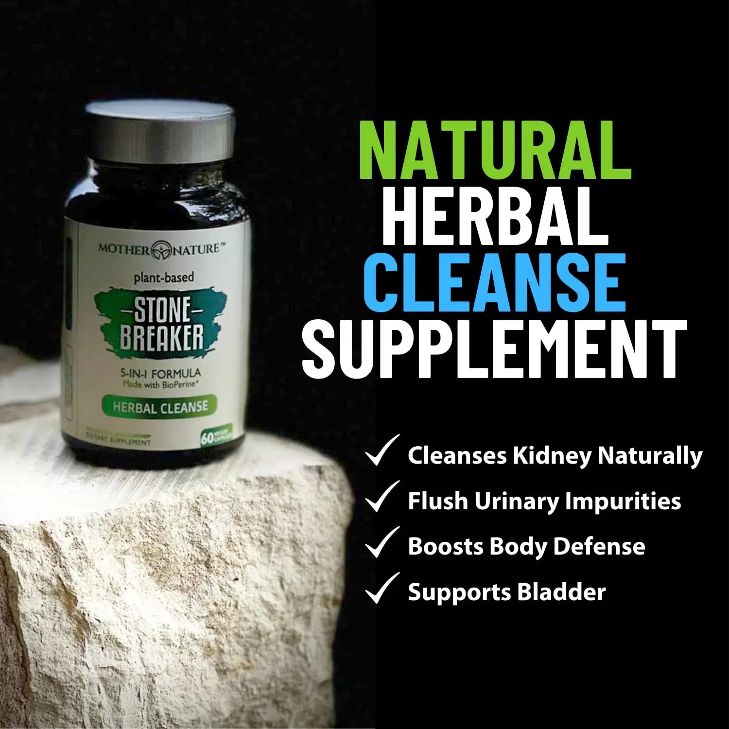 Stone Breaker Chanca Piedra Capsules, Dissolve Kidney & Gallbladder, Detoxify Urinary Tract, Flush Impurities, Kidney Support with Celery Seed Extract - 60 Veg Capsules Mother Nature Organics Superfoods for Organic Living uk supplements