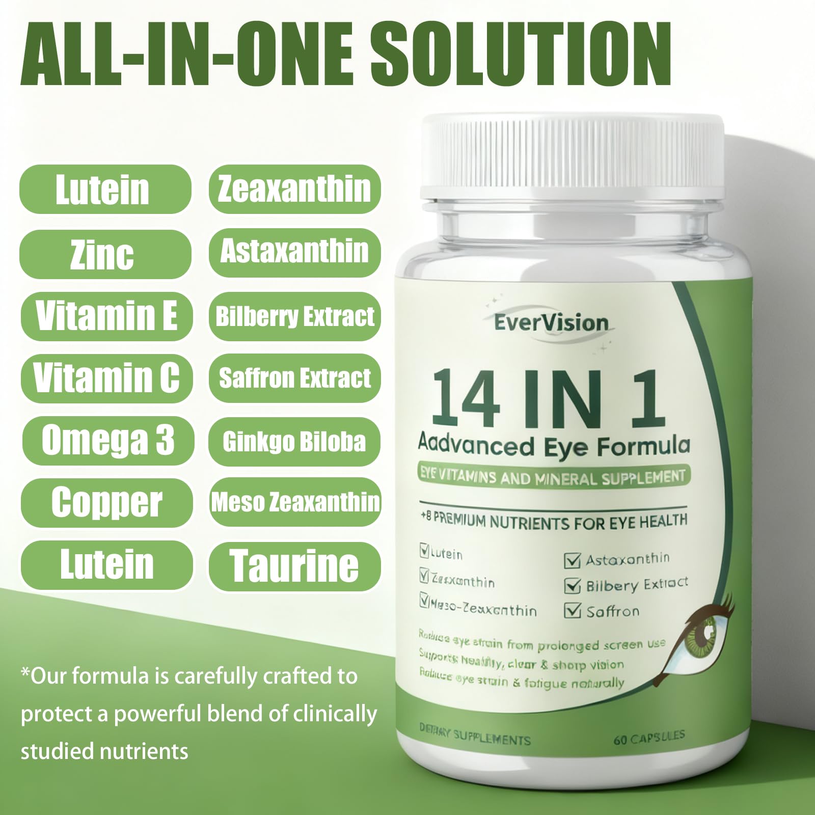 EVERVISION 14 in 1 Advanced Eye Formula, Eye Vitamin and Mineral Supplement with Zinc, Lutein, Zeaxanthin & Bilberry Extract, 60ct EVERVISION uk supplements