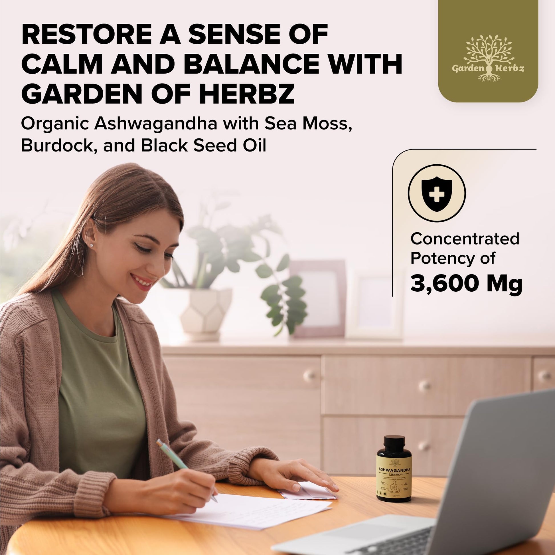 Garden of Herbz Organic Ashwagandha Root & Irish Sea Moss – 3,600 mg Ashwagandha Supplement with Black Seed Oil, & Burdock Root – Herbal Supplement for Energy, Calm, Mood, & Wellness, 120 Caps Garden of Herbz uk supplements
