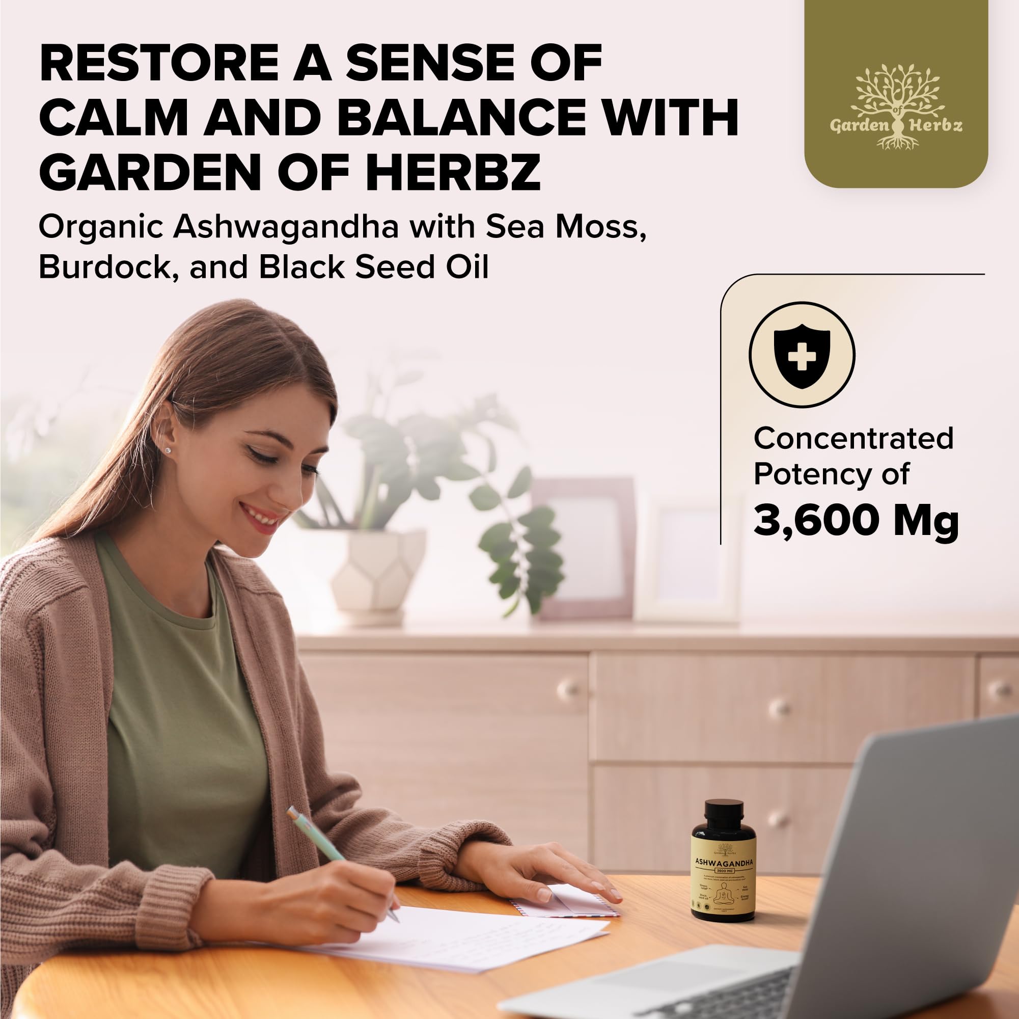 Garden of Herbz Organic Ashwagandha Root & Irish Sea Moss – 3,600 mg Ashwagandha Supplement with Black Seed Oil, & Burdock Root – Herbal Supplement for Energy, Calm, Mood, & Wellness, 120 Caps Garden of Herbz uk supplements
