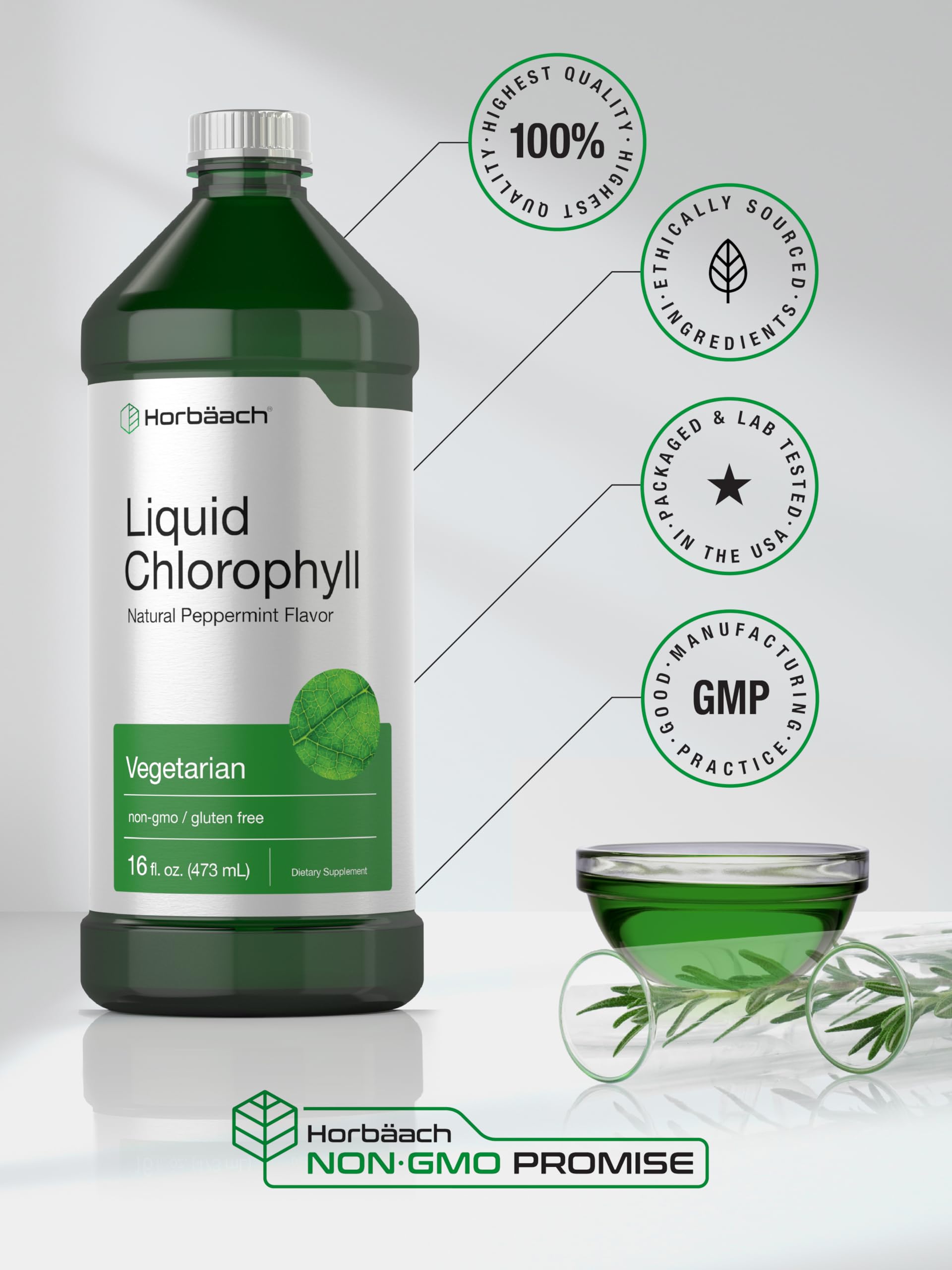 Chlorophyll Liquid Drops 100mg | 32 oz (2 x 16 oz Bottles) | Natural Peppermint Flavor Horbäach uk supplements