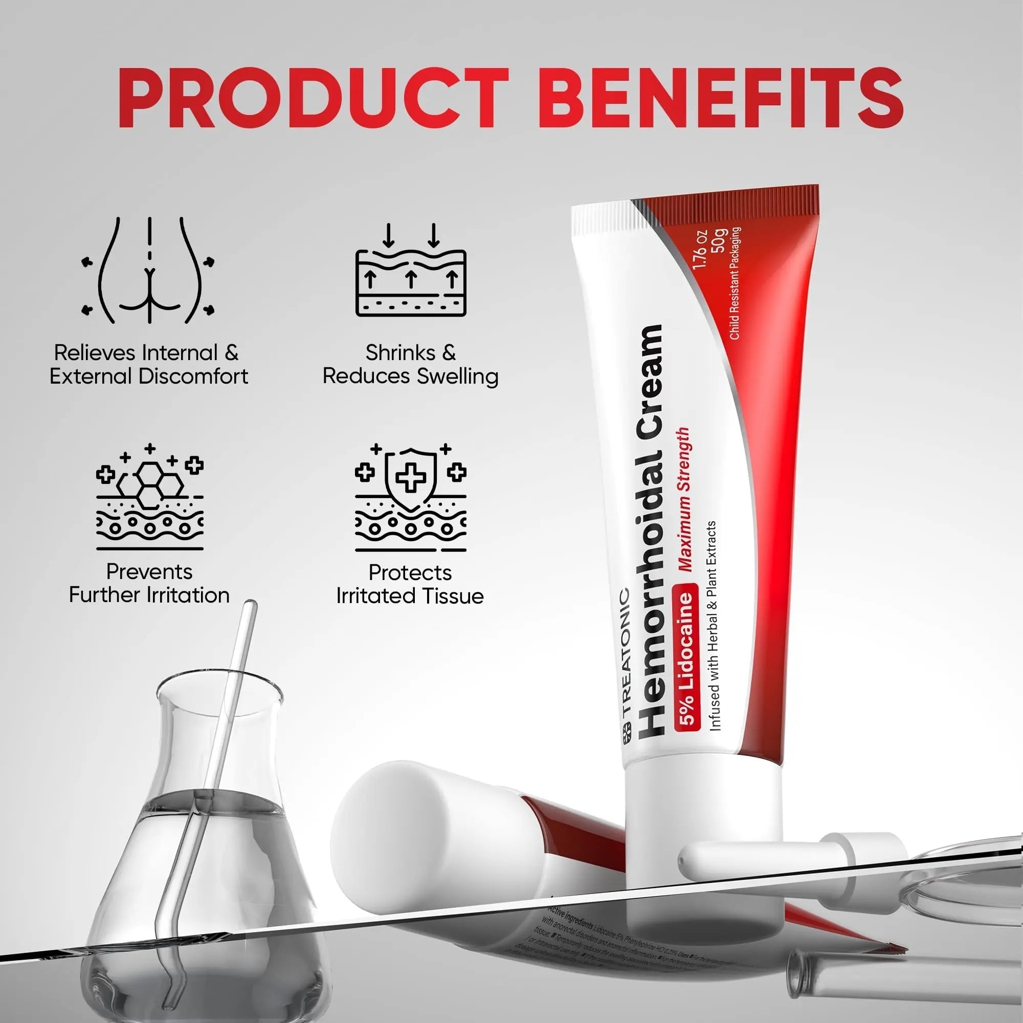 Treatonic Hemorrhoid Treatment Cream: 5% Lidocaine Hemorrhoid Cream for Numbing Relief of Pain, Burning, Itching, Discomfort, & Swelling - Fissure & Hemorrhoids - 1.76 oz Treatonic uk supplements