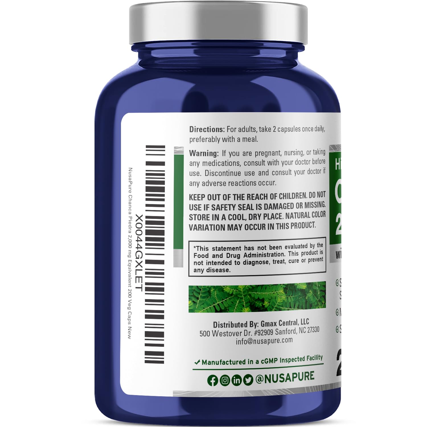 NusaPure Chanca Piedra 2000mg | 200 Veggie Caps | Herbal Extract Supplement | Extract 10:1, Non-GMO, Bioperine & Vegan | 100 Servings per Bottle NusaPure uk supplements