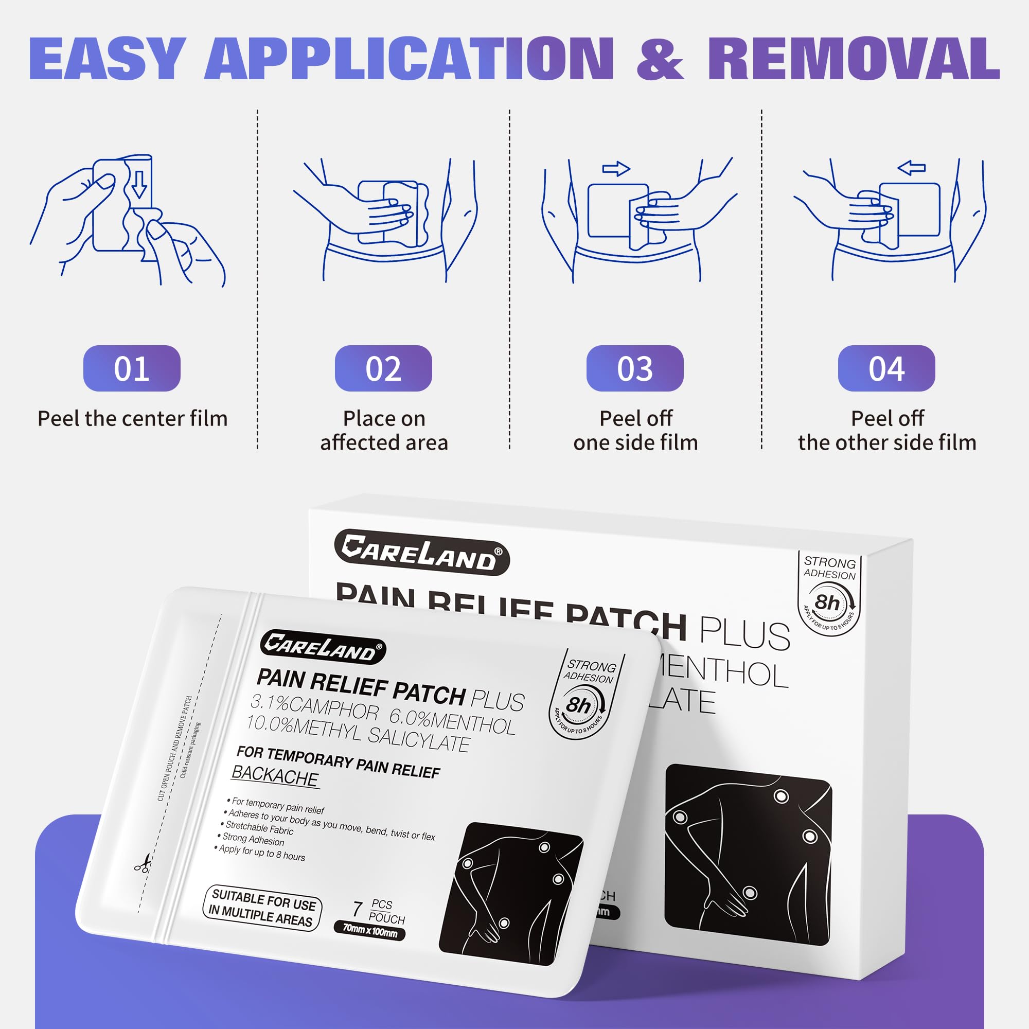 CARELAND Compound Pain Relief Patches, 56 Count (7cm x 10cm) - OTC with Stronger Adhesion for Back, Shoulder, Knee, Large Size CARELAND uk supplements