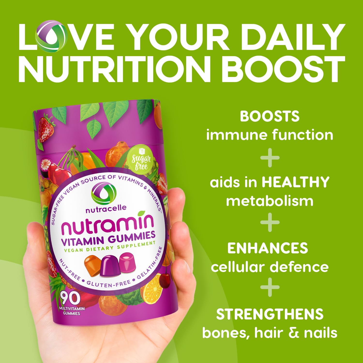 NUTRAMIN Daily Vegan Keto Multivitamin Gummies Vitamin C, D2, and Zinc for Immunity Nutracelle uk supplements