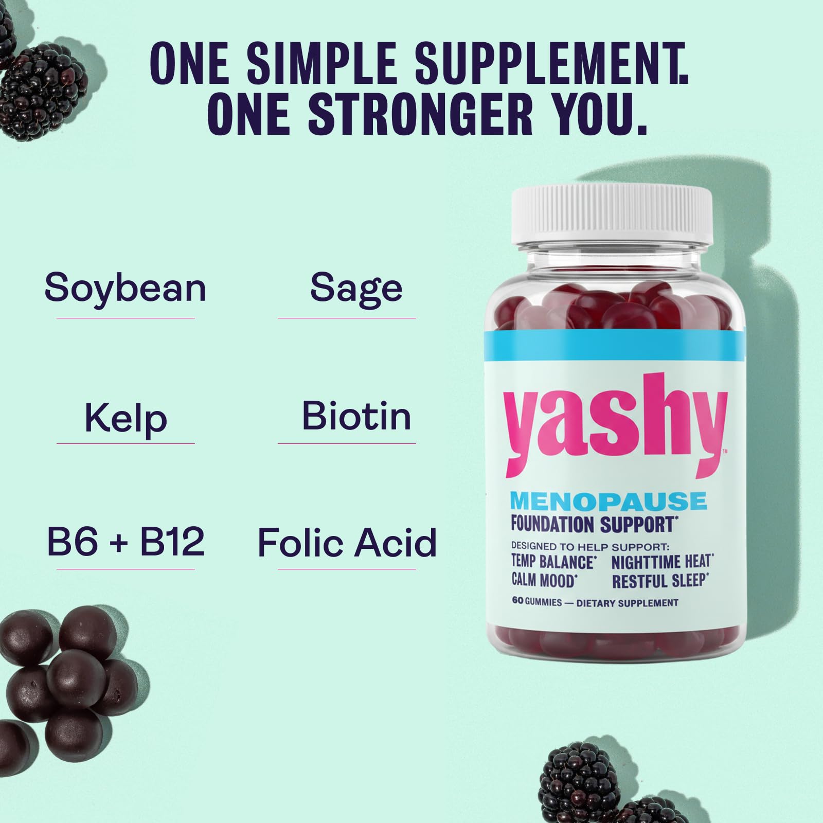 Yashy Gummies for Menopause | Hormone-Free Supplements for Women | Clinically Backed | 30 Servings | Helps Alleviate Hot Flashes, Night Sweats, & Mood Swings | Supports Libido | BlackBerry Flavor YASHY uk supplements