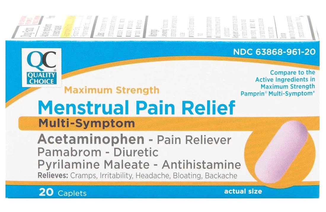Quality Choice Maximum Strength Mentrual Pain Relief, Multi Symptom Pain Relief Caplets, Cramps, Headache, Bloating, Backache & Irritability, 20 Count Package Quality Choice uk supplements