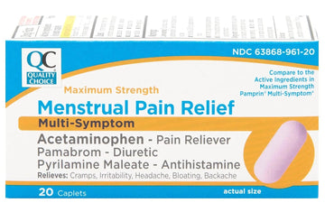 Quality Choice Maximum Strength Mentrual Pain Relief, Multi Symptom Pain Relief Caplets, Cramps, Headache, Bloating, Backache & Irritability, 20 Count Package Quality Choice uk supplements