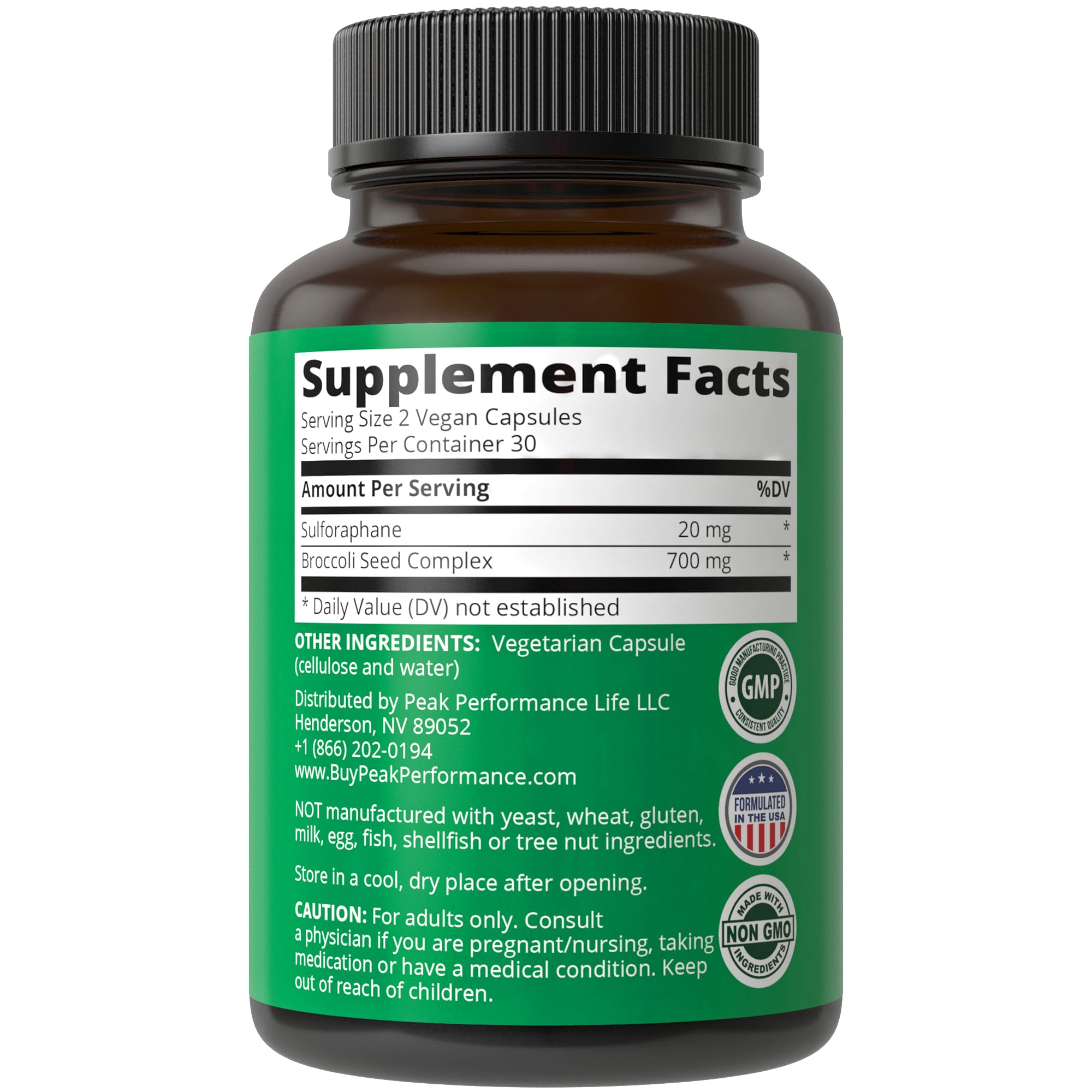 Sulforaphane Supplement 20mg + Broccoli Seed Extract Vegan Capsules. Activated Peak Performance uk supplements