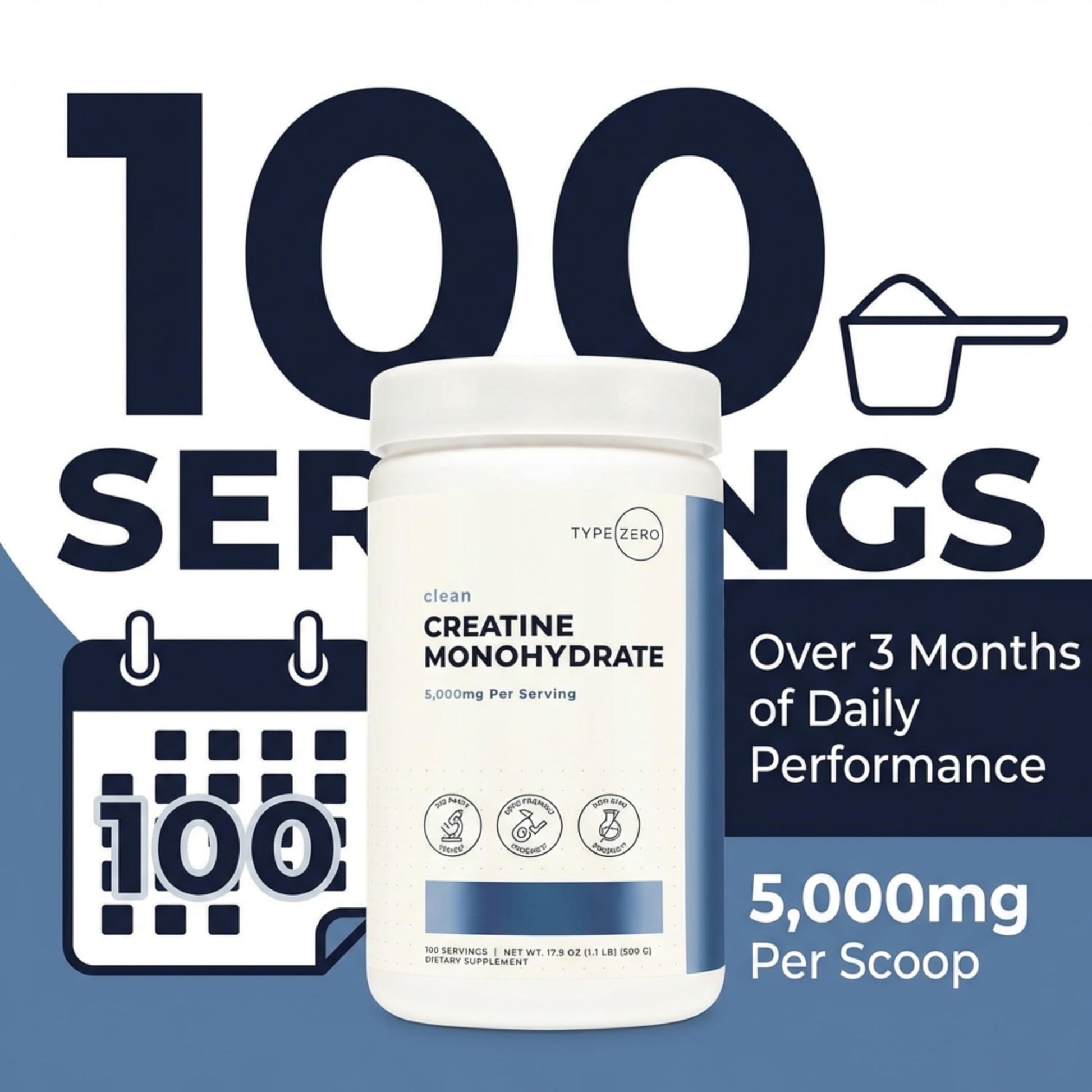 Type Zero Creatine Monohydrate Powder (Unflavored | 500g), 5000 mg Per Serving, Micronized, Zero Sugar, Keto Friendly & Gluten Free, 100 Servings Type Zero uk supplements